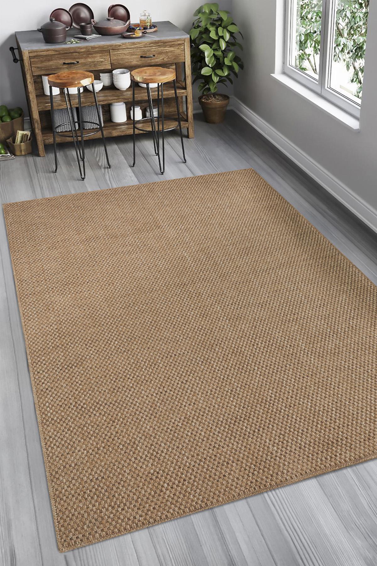 Alpina Home Stella Jut Hasır Model Tek Renk Dokuma Yıkanabilir Katlanabilir Toz Vermez Kilim