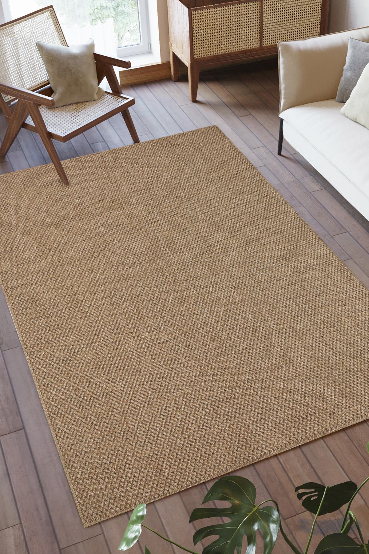 Alpina Home Stella Jut Hasır Model Tek Renk Dokuma Yıkanabilir Katlanabilir Toz Vermez Kilim