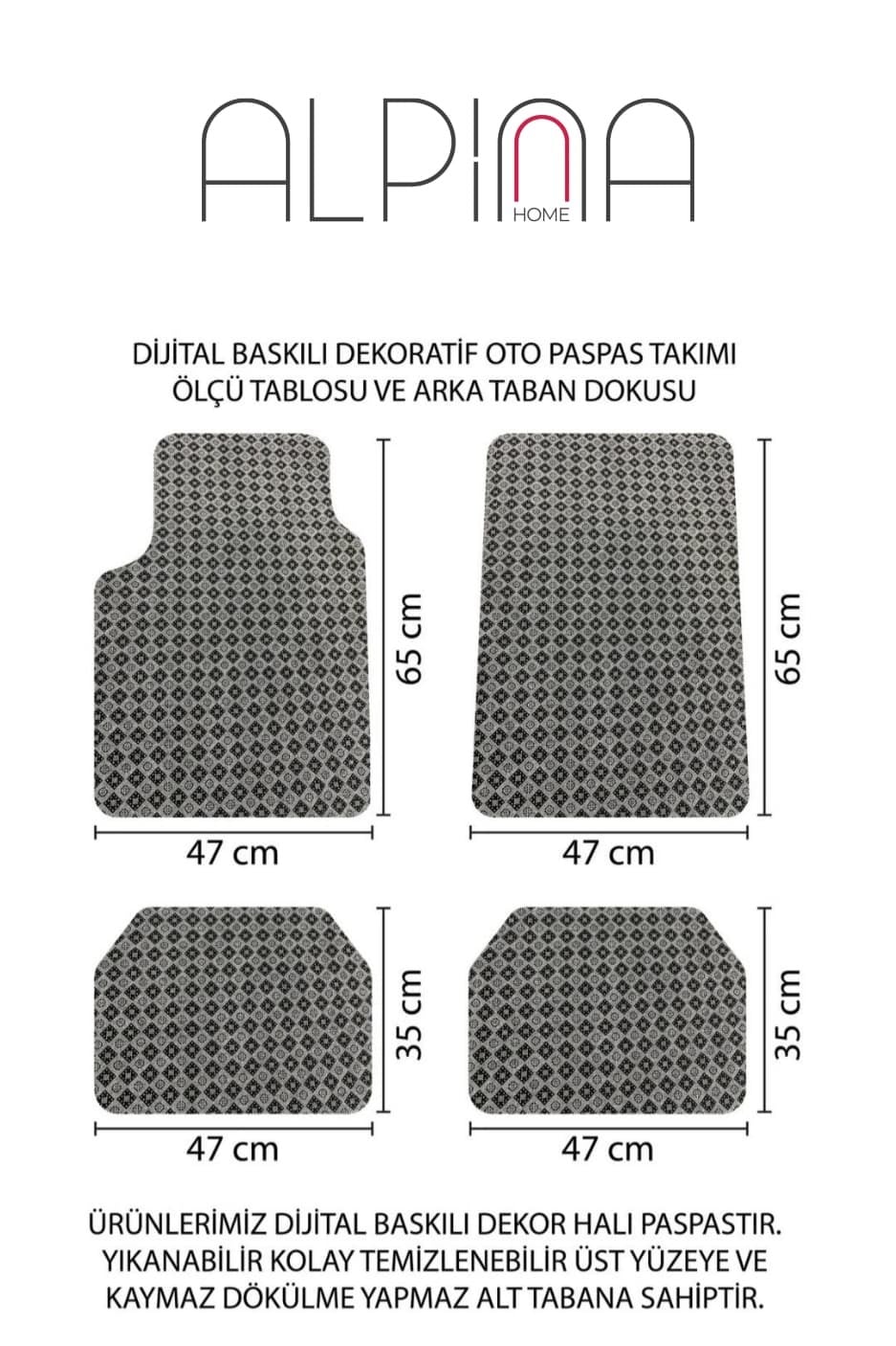 Alpina Home Yılan Desenli Oto Paspas Takımı 4 Parça Kaymaz Taban Yıkanabilir Dijital Baskı