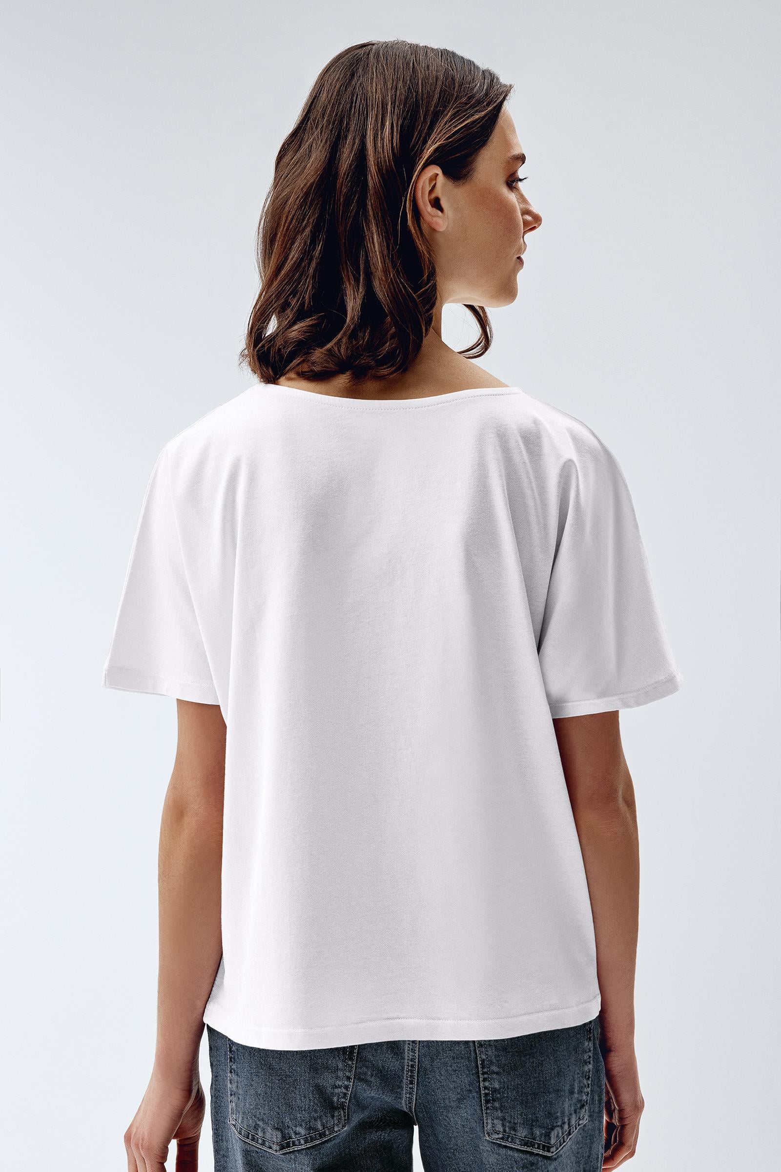 Brix 3514-1 Beyaz Renk Kadın Yarasa Kol T-Shirt