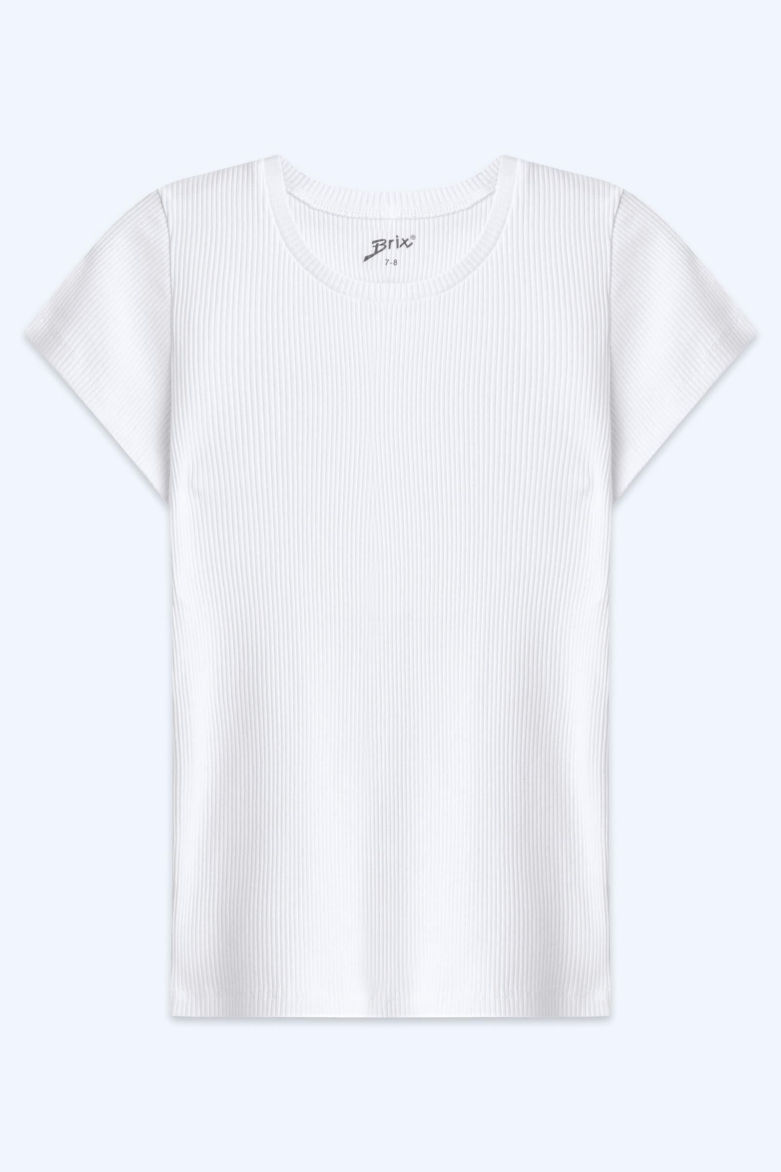 Brix Beyaz Renk  Kız Çocuk Fitilli Kısa Kollu T-Shirt