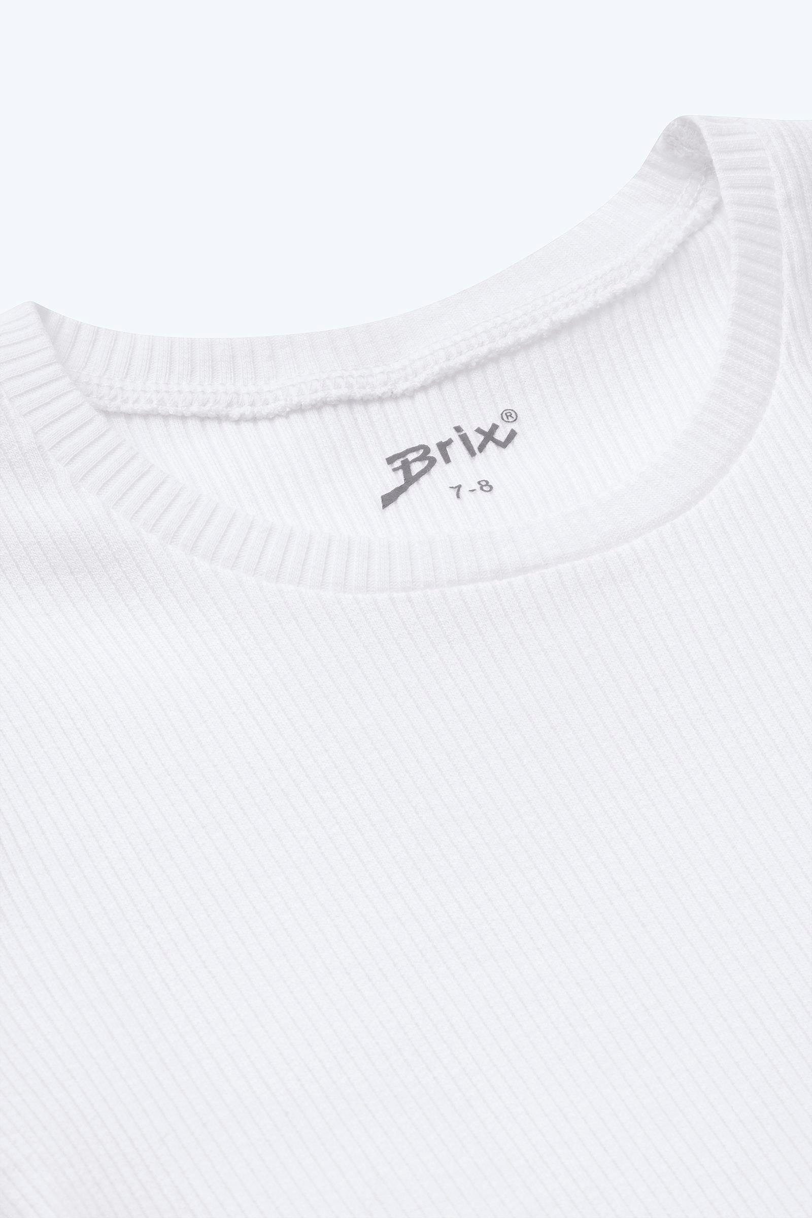 Brix Beyaz Renk  Kız Çocuk Fitilli Kısa Kollu T-Shirt