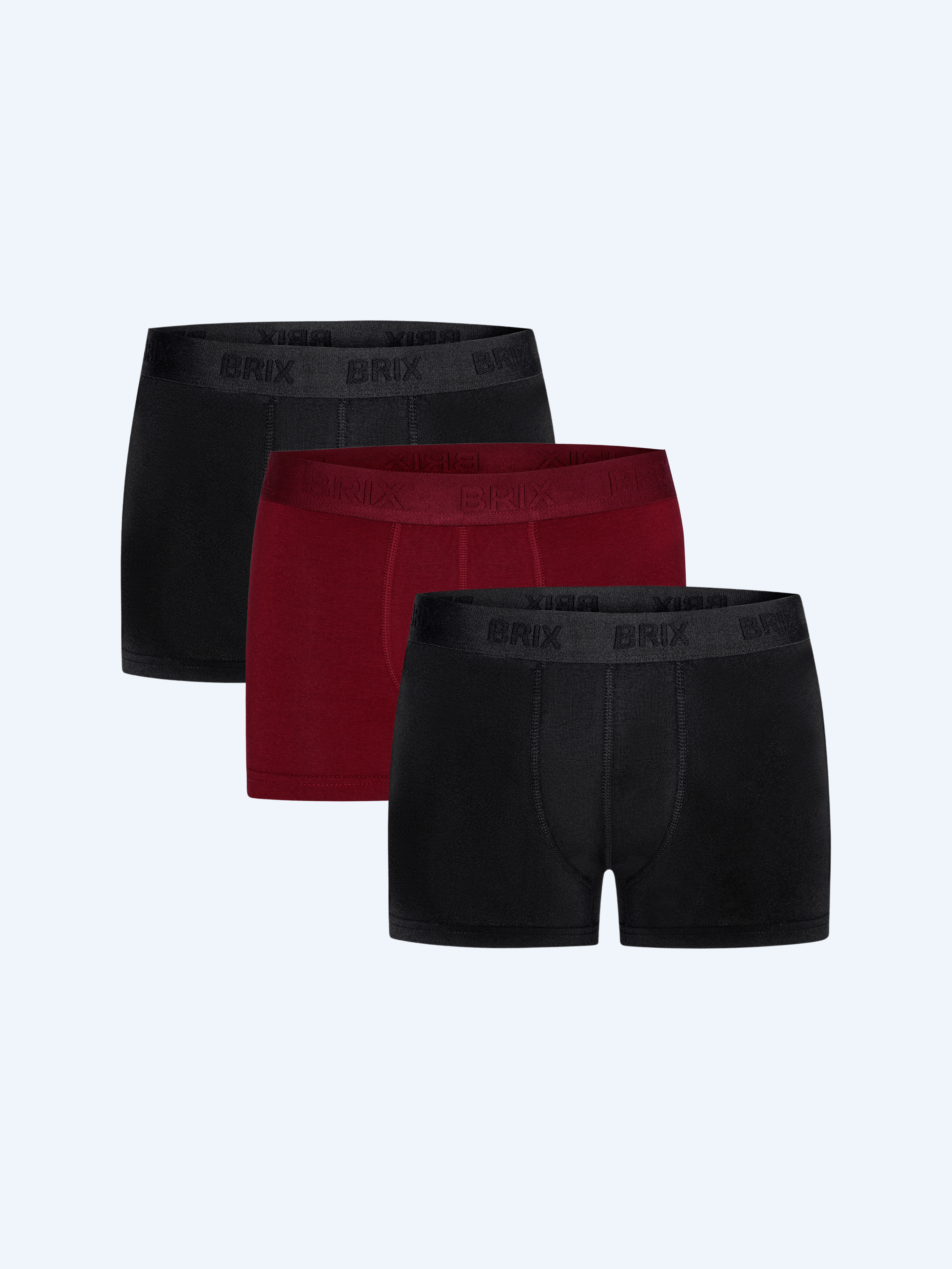 Brix Bordo Renk Erkek Modal Kısa 3'lü Boxer