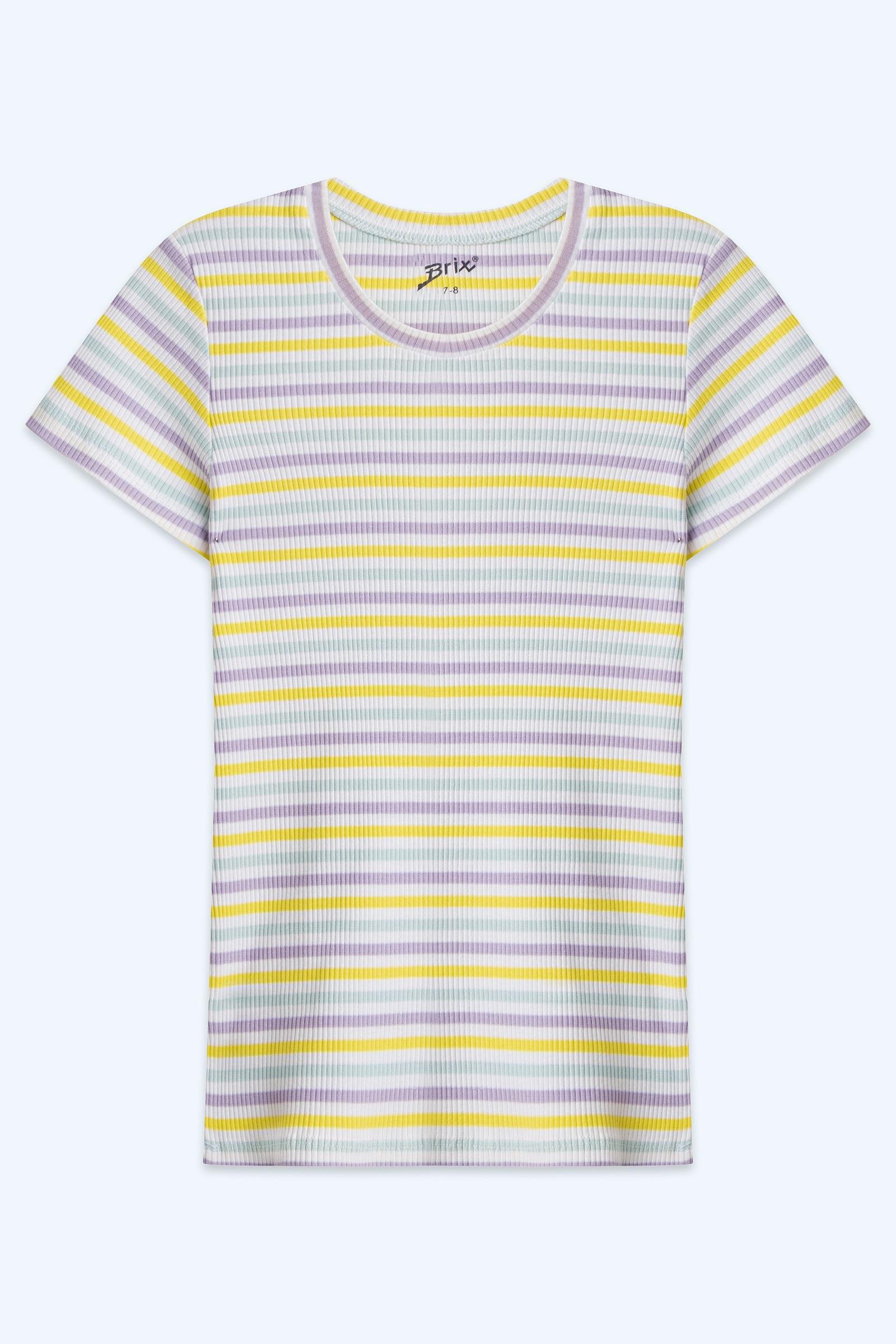 Brix Çizgili Kız Çocuk Fitilli Kısa Kollu T-Shirt