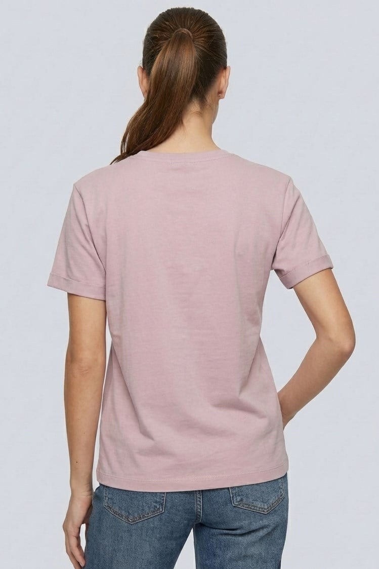Brix Kadın Kısa Kollu Rahat Kalıp %100 Pamuk T-Shirt 3507  Gül Kurusu Renk