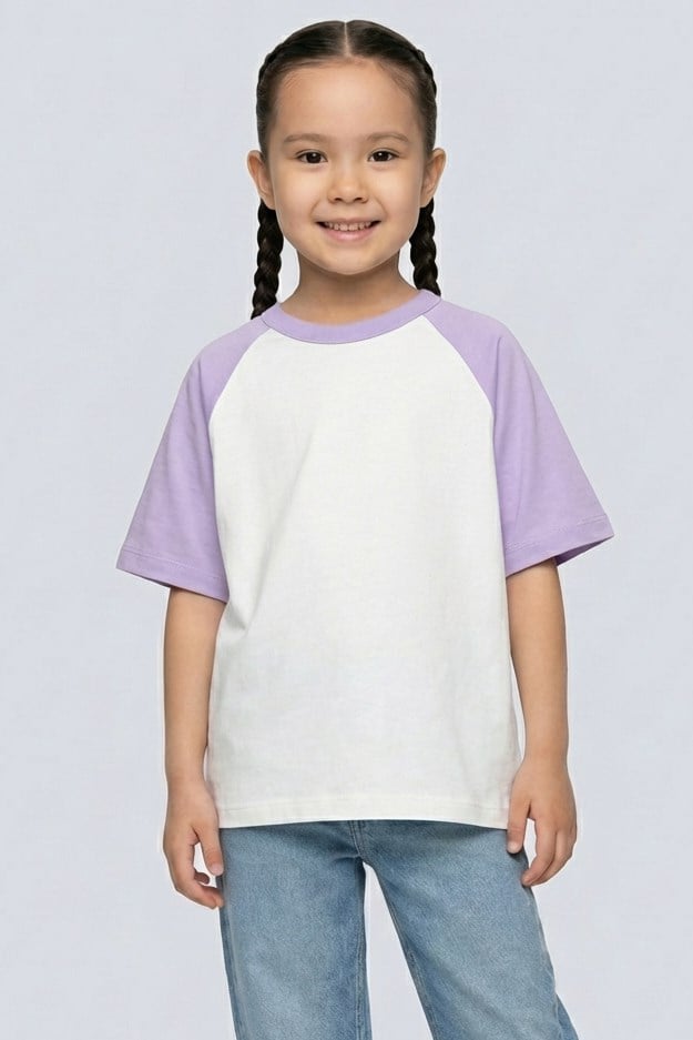 Brix Kız Çocuk Reglan Kol %100 Pamuk T-Shirt 7717  Mor Renk