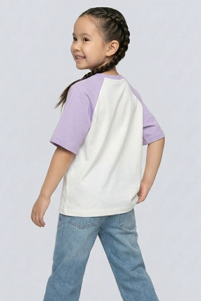 Brix Kız Çocuk Reglan Kol %100 Pamuk T-Shirt 7717  Mor Renk