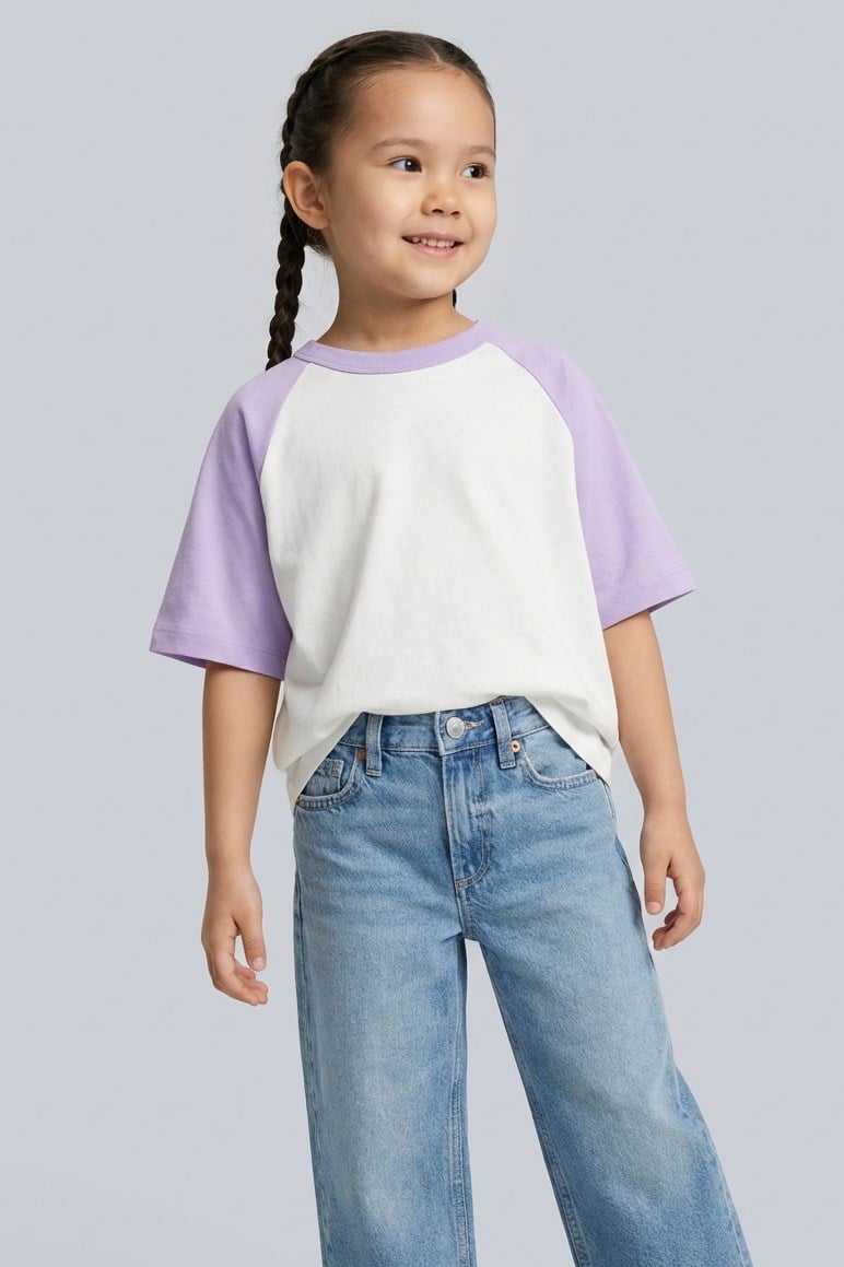 Brix Kız Çocuk Reglan Kol %100 Pamuk T-Shirt 7717  Mor Renk