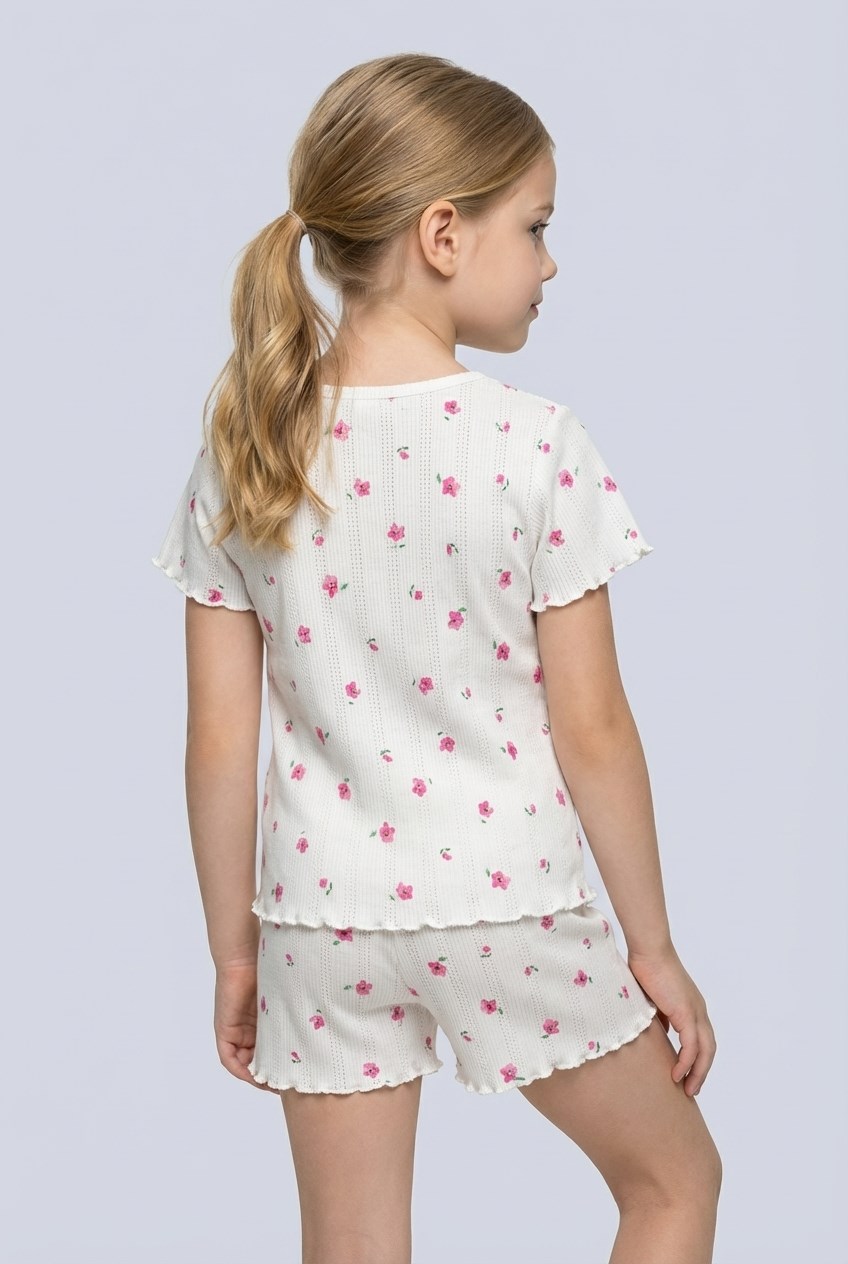 Brix Kız Çocuk Trasnferli Ribana Pijama Takımı 7820  Pembe Renk