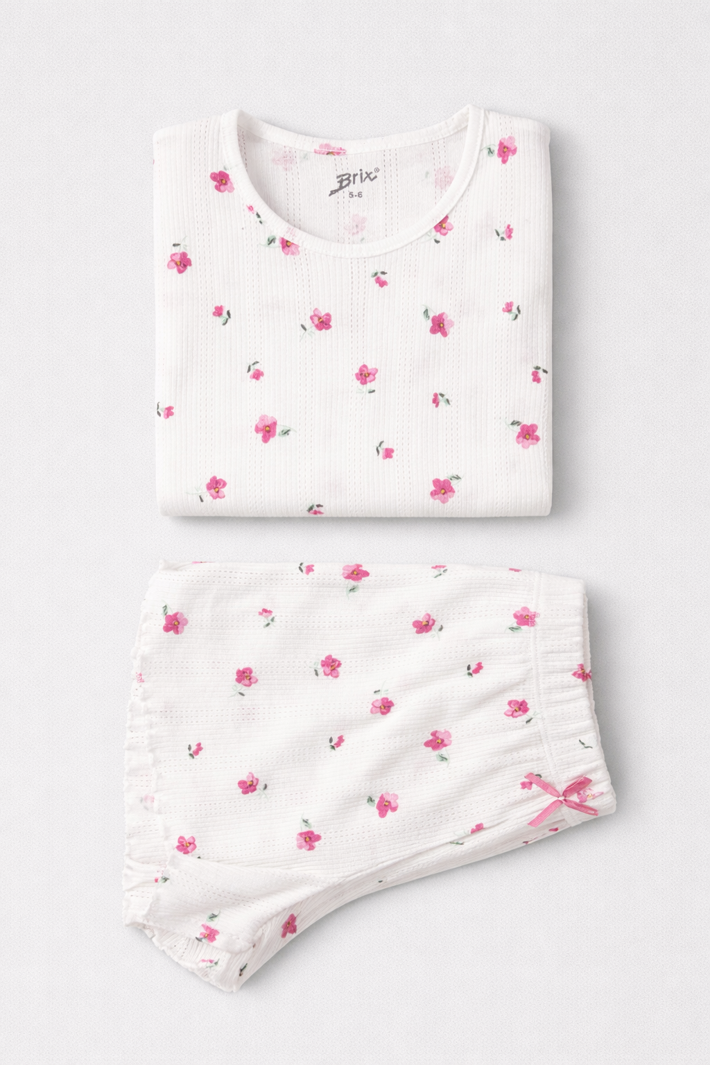 Brix Kız Çocuk Trasnferli Ribana Pijama Takımı 7820  Pembe Renk