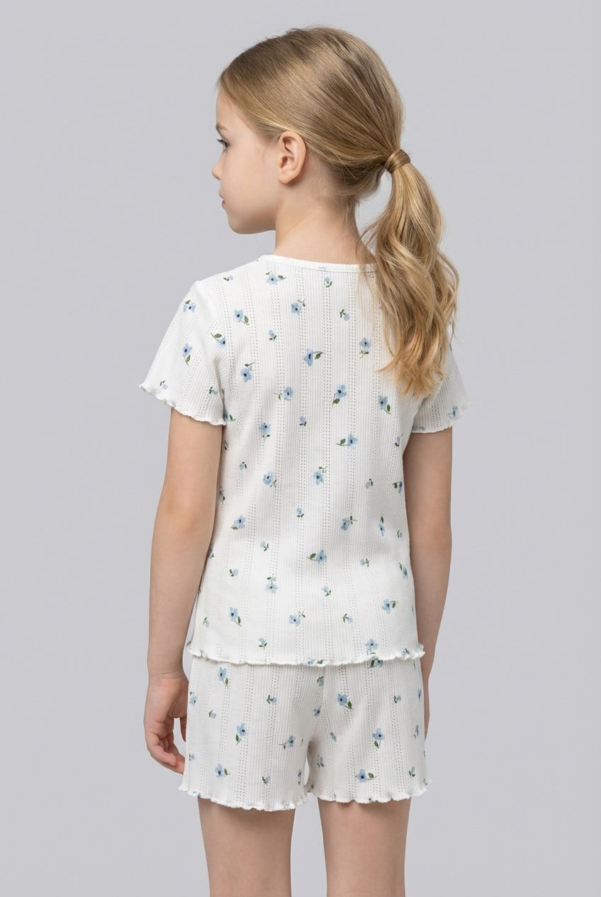 Brix Kız Çocuk Trasnferli Ribana Pijama Takımı 7820  Mavi Renk