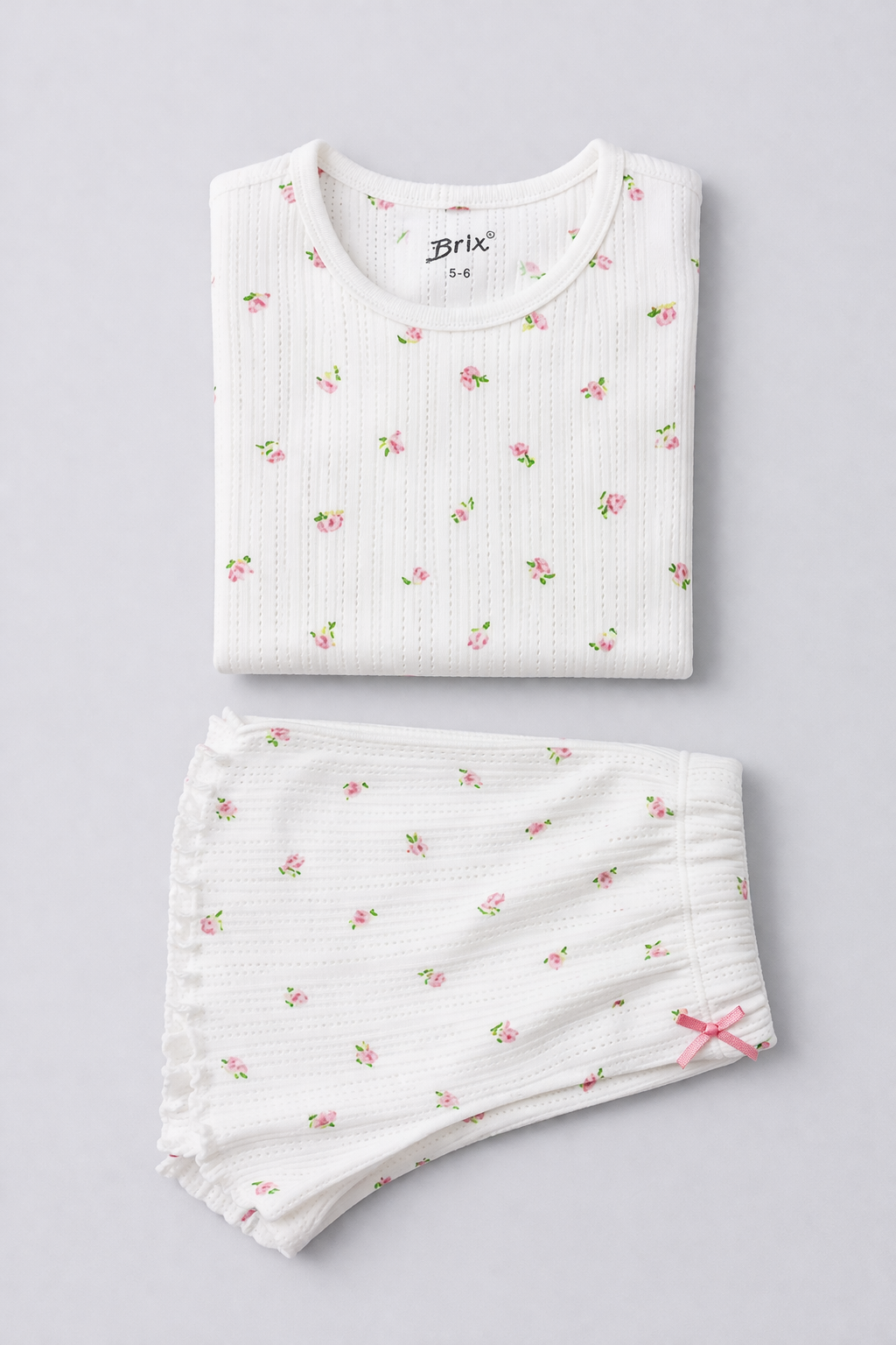 Brix Kız Çocuk Trasnferli Ribana Pijama Takımı 7820  Açık Pembe Renk
