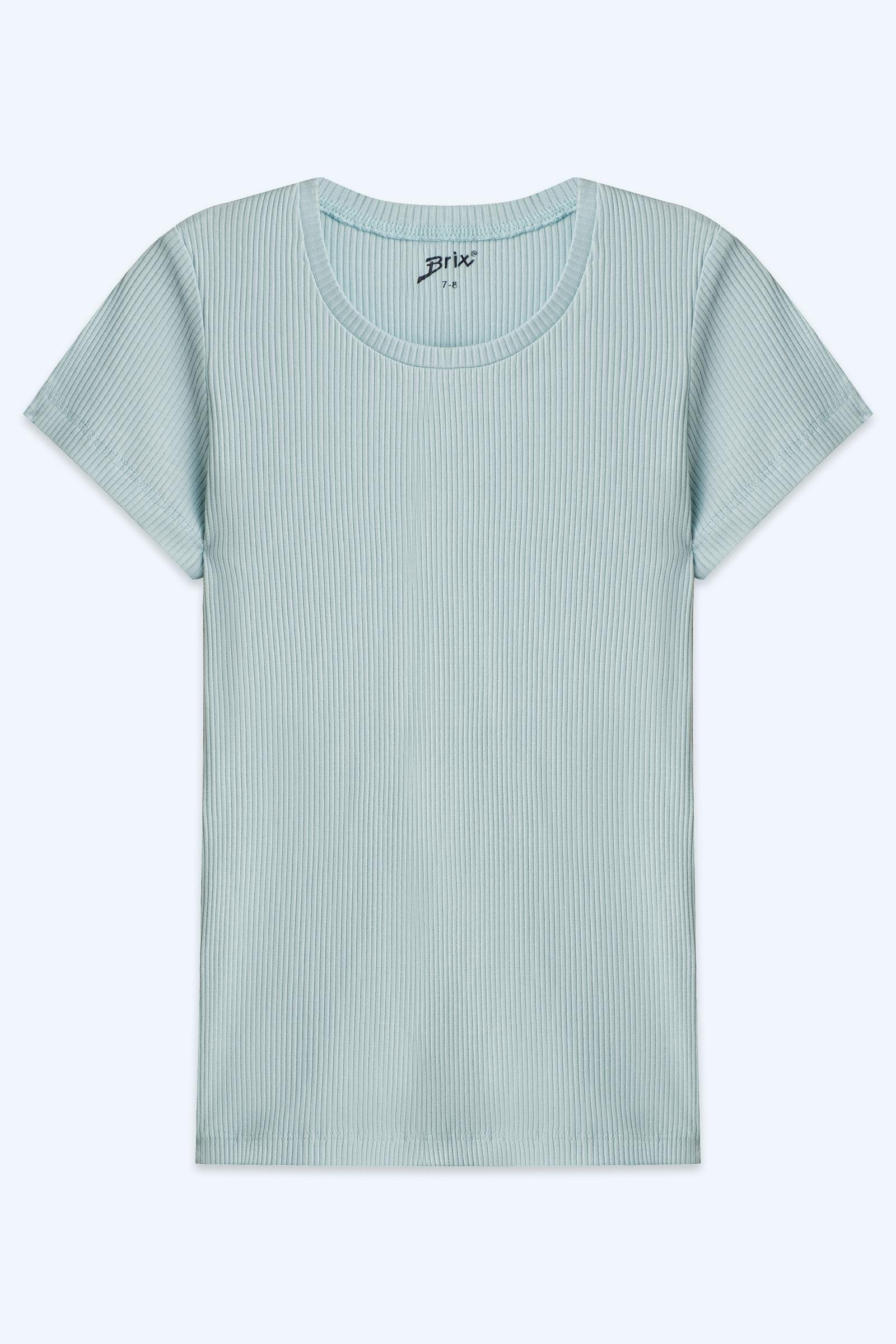 Brix Mavi Renk  Kız Çocuk Fitilli Kısa Kollu T-Shirt