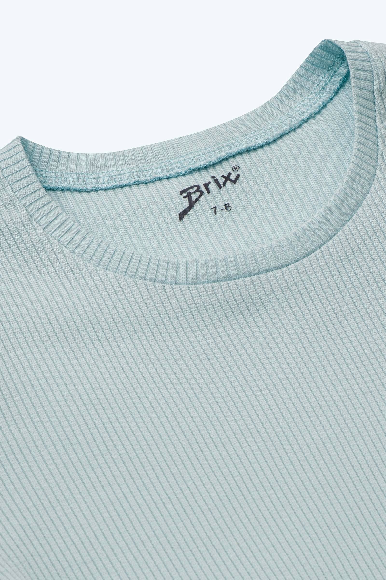 Brix Mavi Renk  Kız Çocuk Fitilli Kısa Kollu T-Shirt