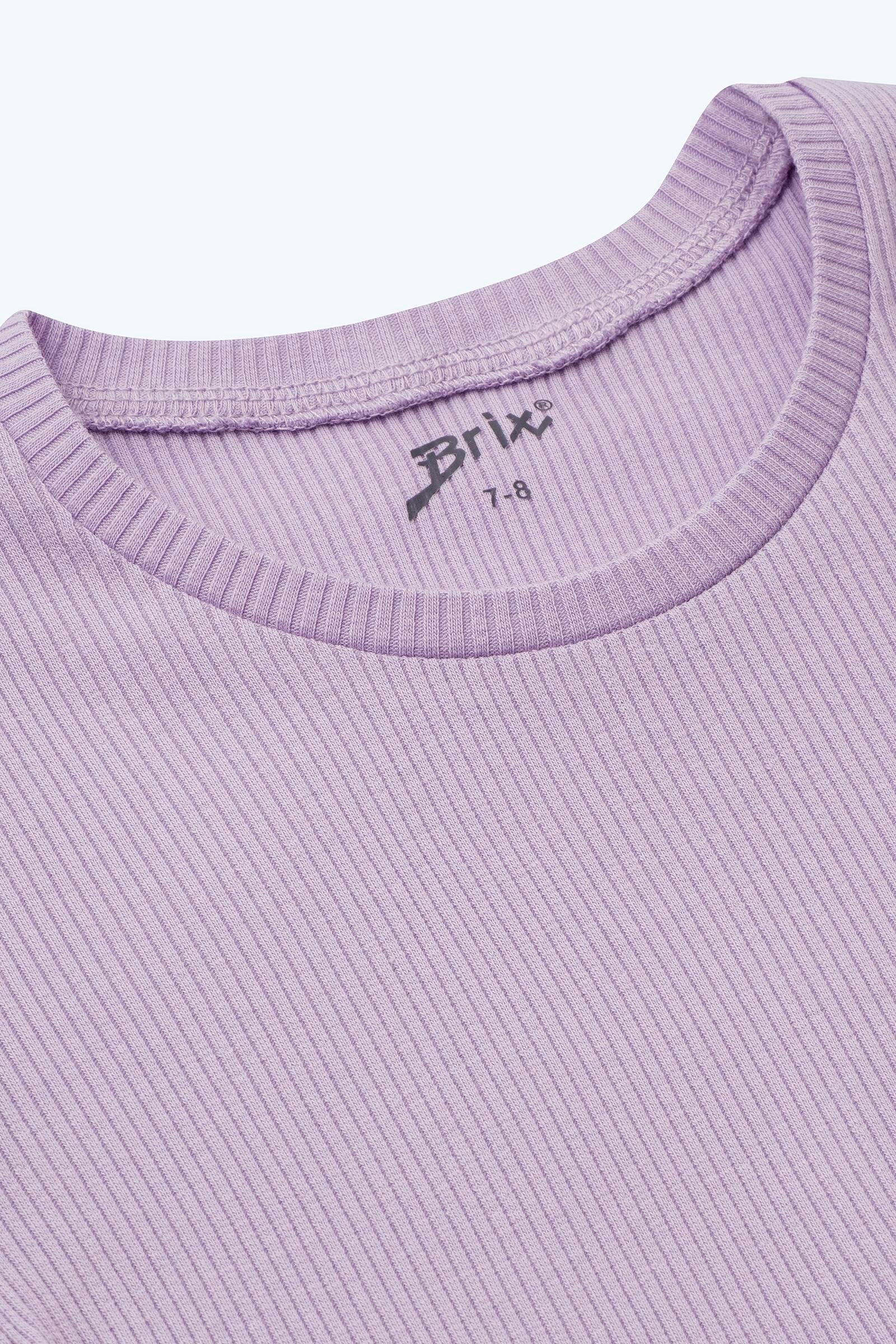 Brix Mor Renk  Kız Çocuk Fitilli Kısa Kollu T-Shirt