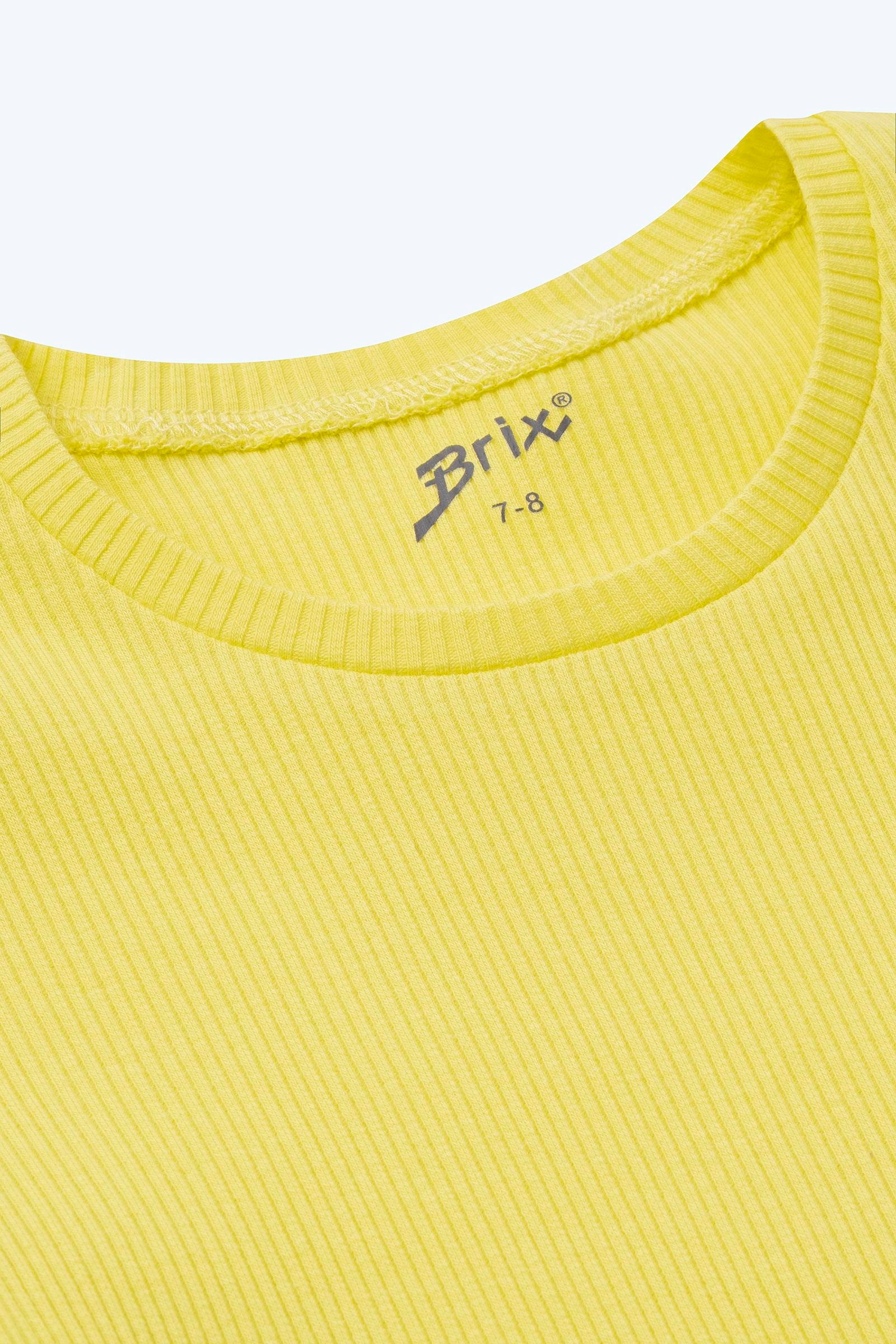 Brix Sarı Renk  Kız Çocuk Fitilli Kısa Kollu T-Shirt