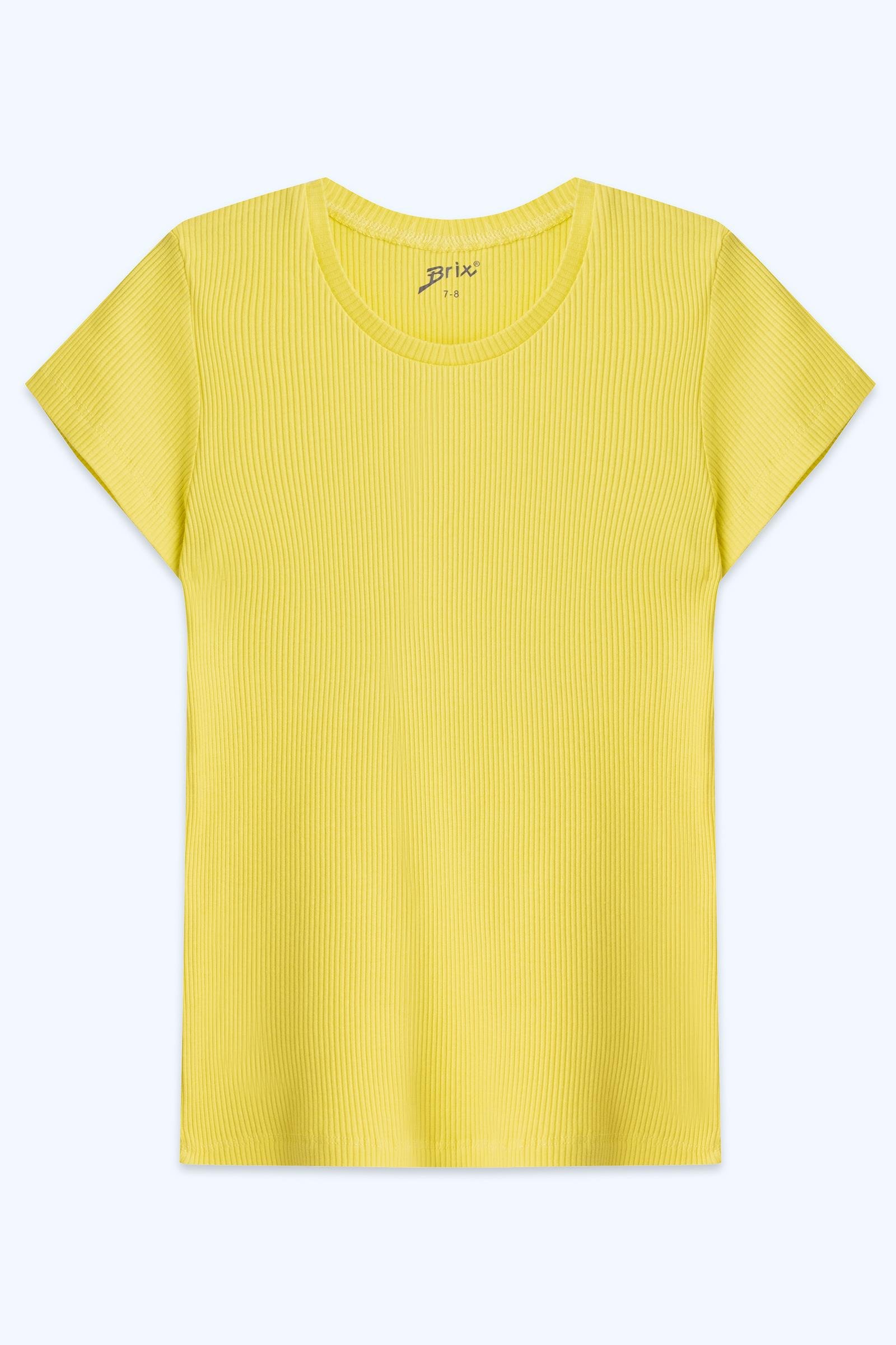 Brix Sarı Renk  Kız Çocuk Fitilli Kısa Kollu T-Shirt