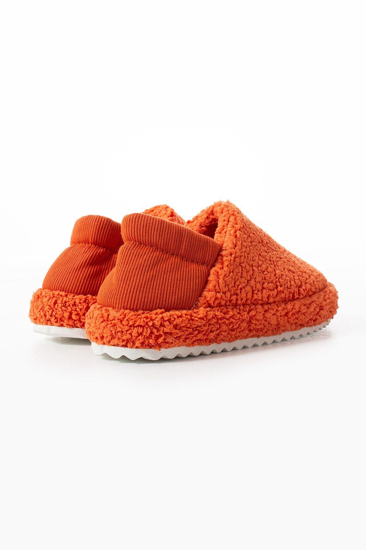 Turuncu Arkası Lastikli Havlu Kumaş Ev Ayakkabısı Ev Botu Panduf (ÜRÜN GELİŞTİRİLMİŞTİR)