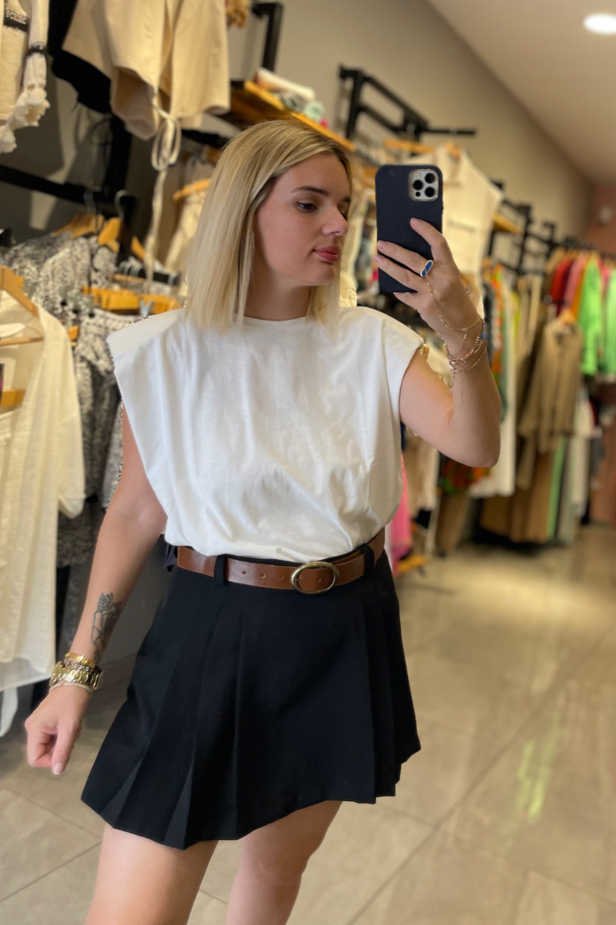Ön Pileli Siyah Şort Etek