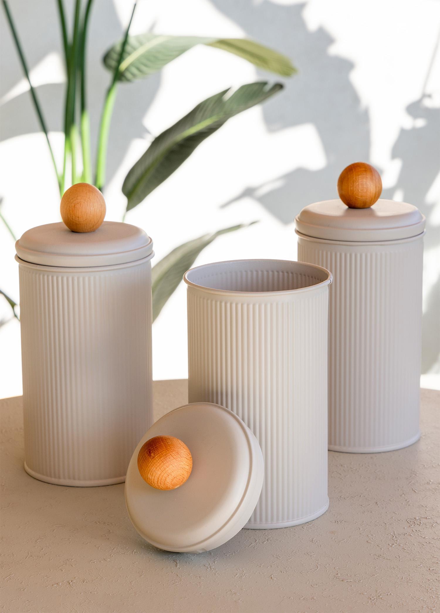 Kavanoz The Mia Stripe Çay Kahve Şeker Kavanozu Bej 1,20 Lt