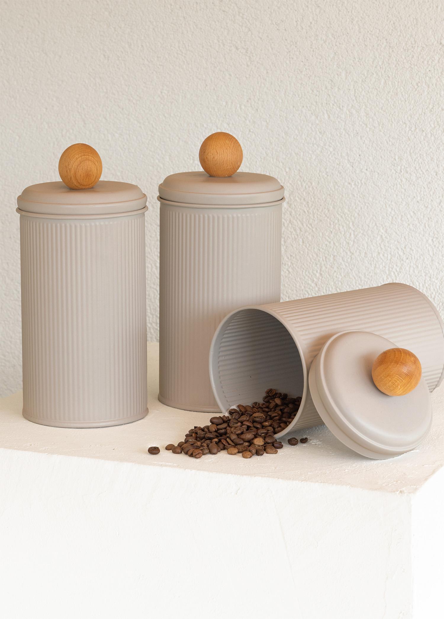 Kavanoz The Mia Stripe Çay Kahve Şeker Kavanozu Bej 1,20 Lt