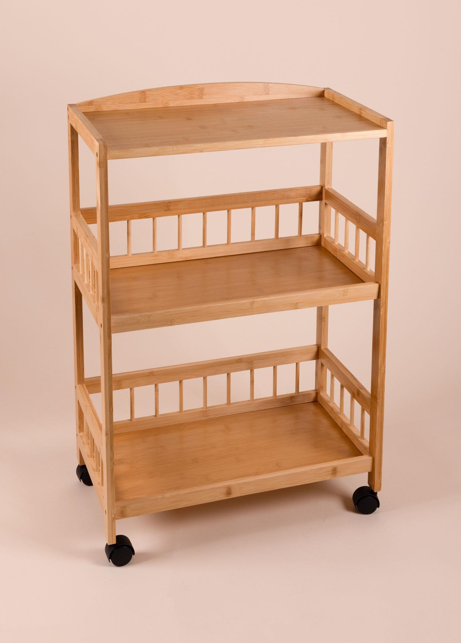 Mobilya  Bambu Tekerlekli 3 Katlı Raf