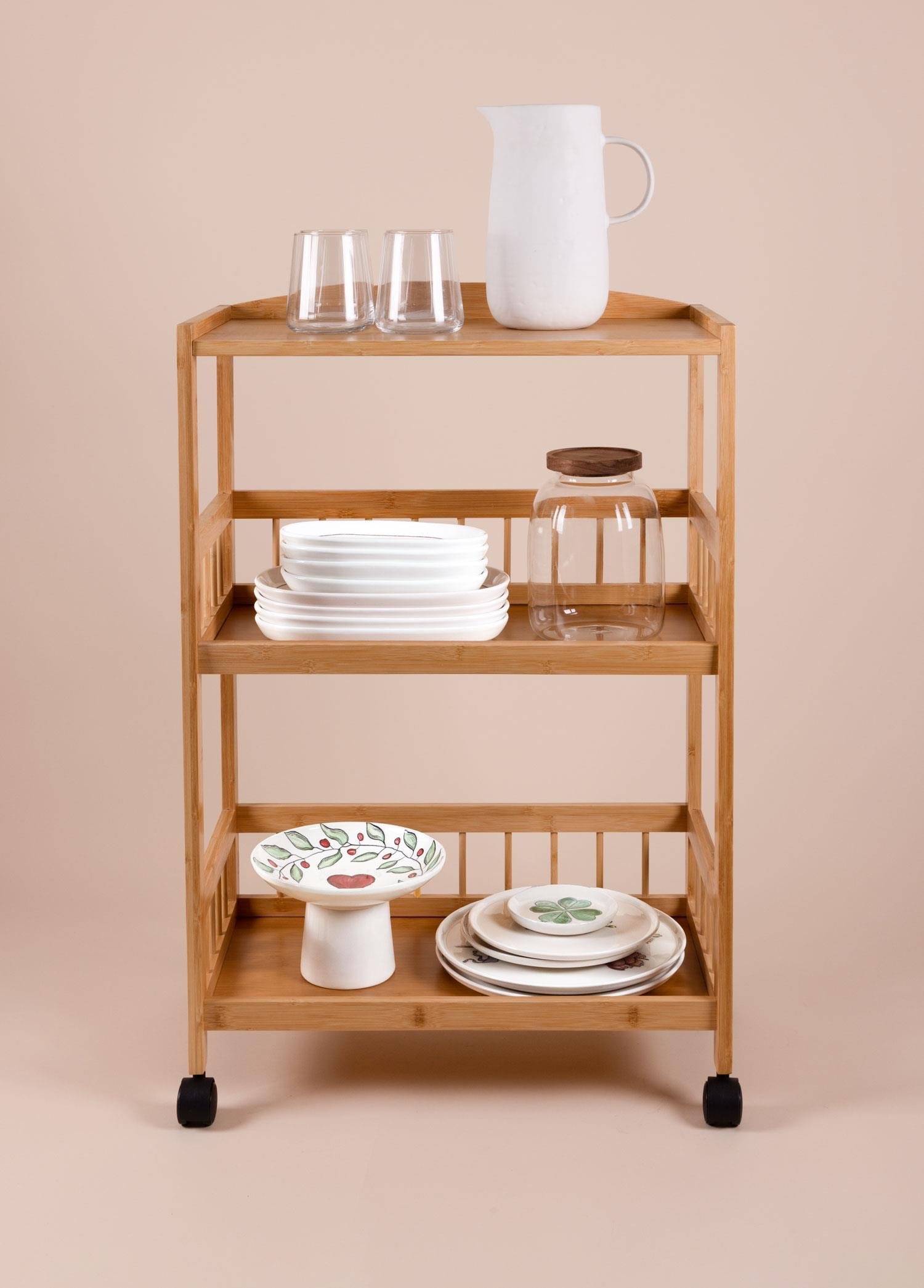 Mobilya  Bambu Tekerlekli 3 Katlı Raf
