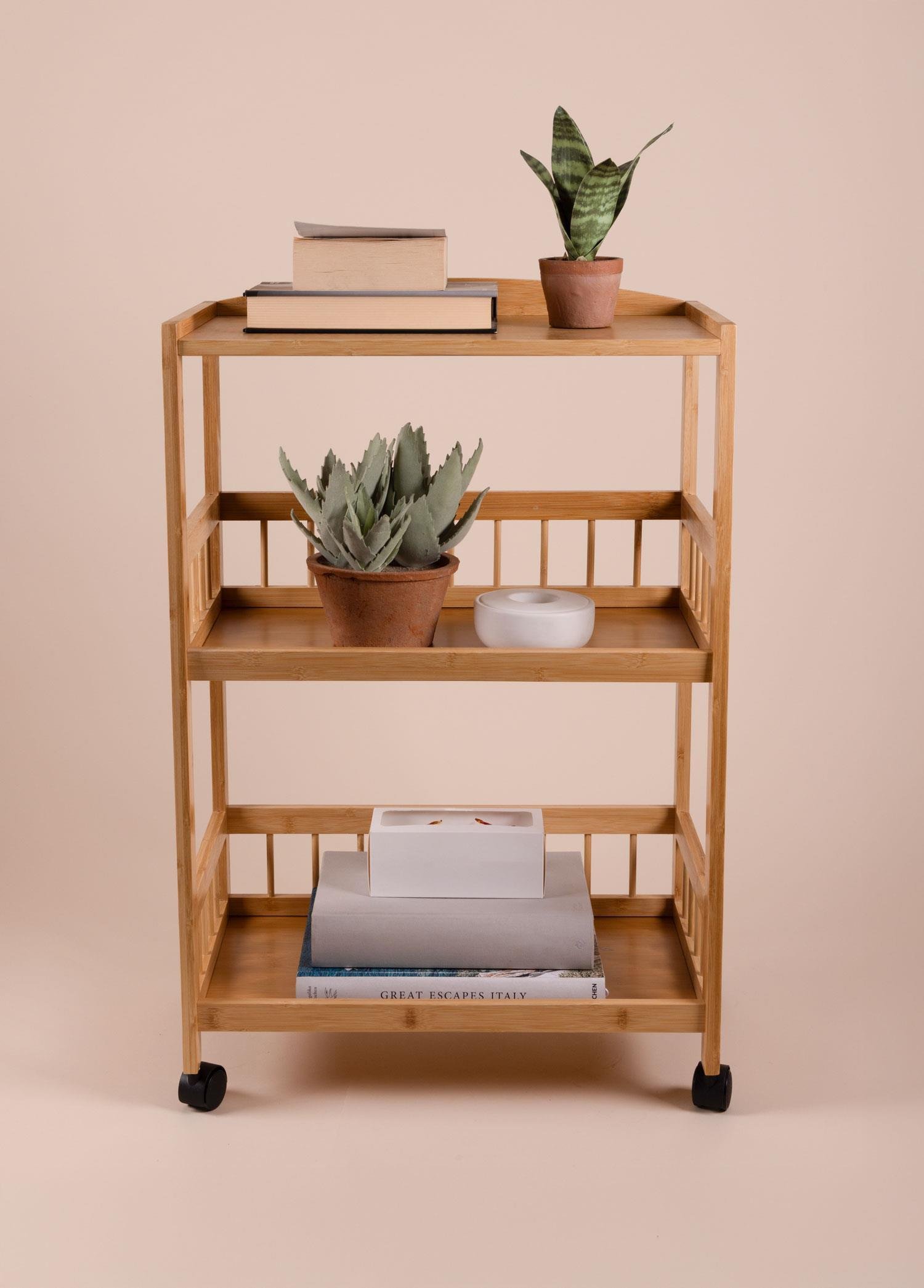 Mobilya  Bambu Tekerlekli 3 Katlı Raf