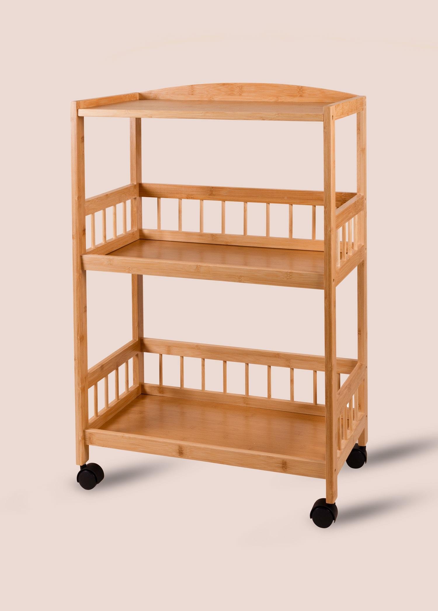 Mobilya  Bambu Tekerlekli 3 Katlı Raf