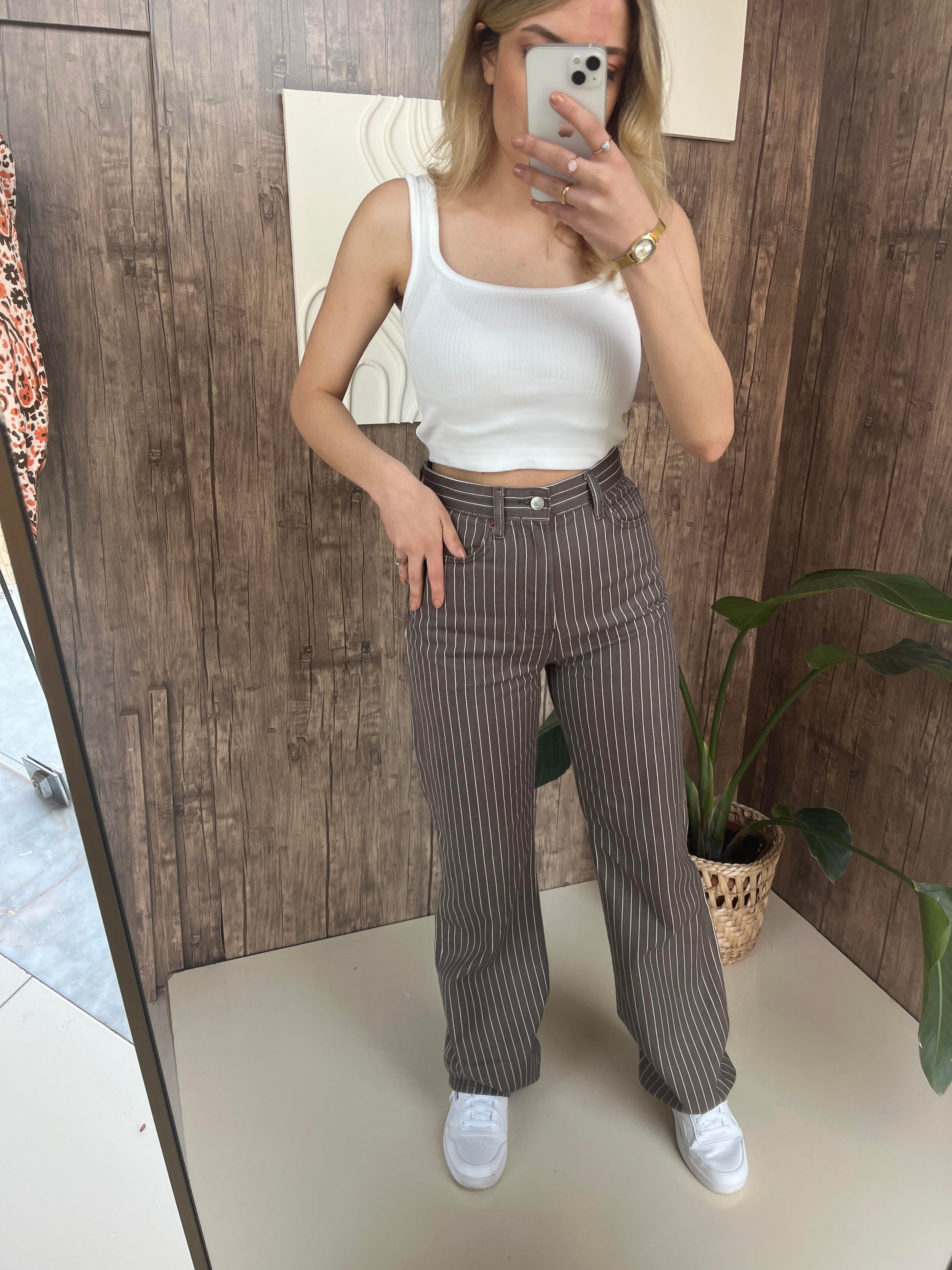 Çizgili Gri Jean
