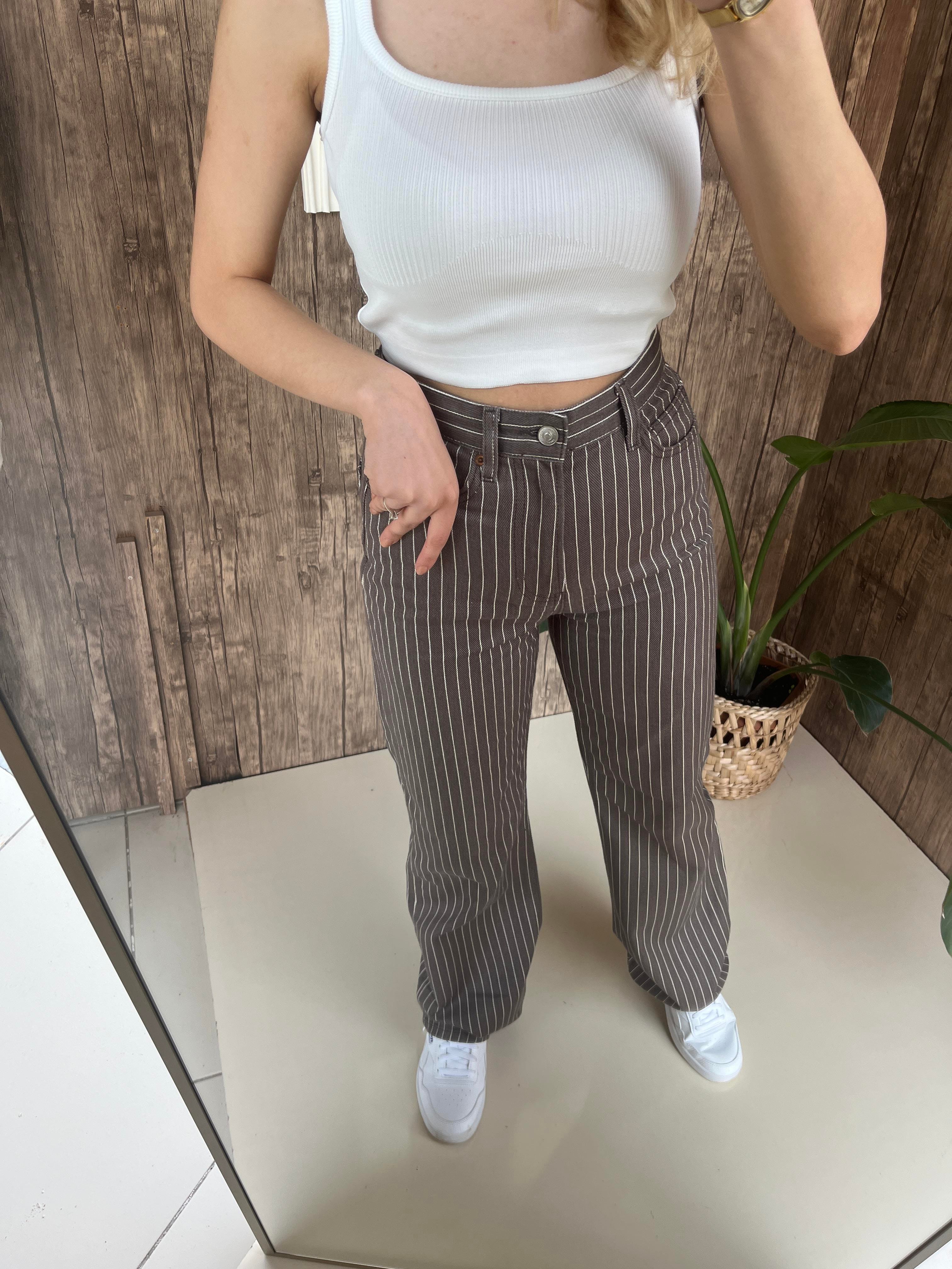 Çizgili Gri Jean