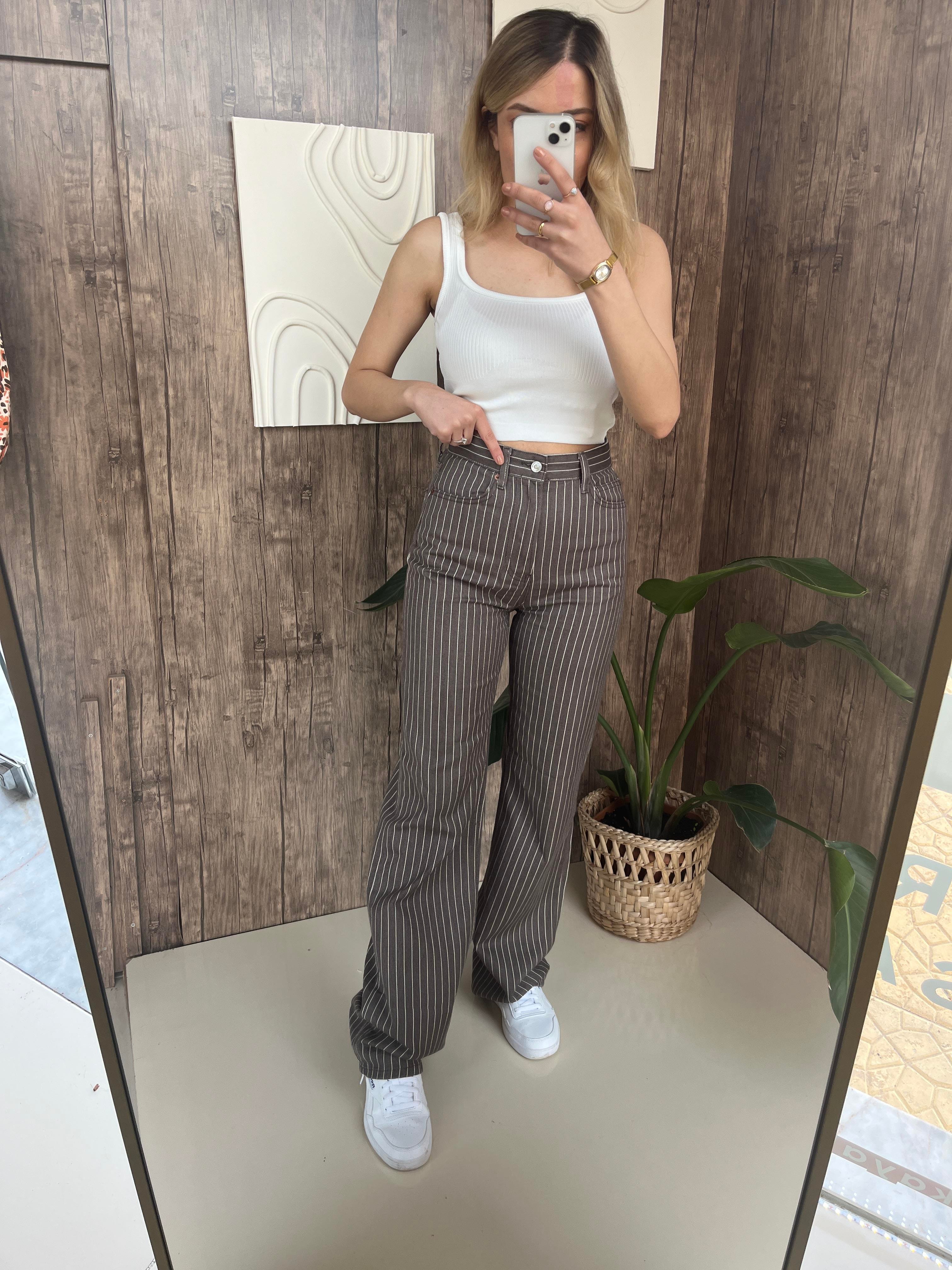 Çizgili Gri Jean