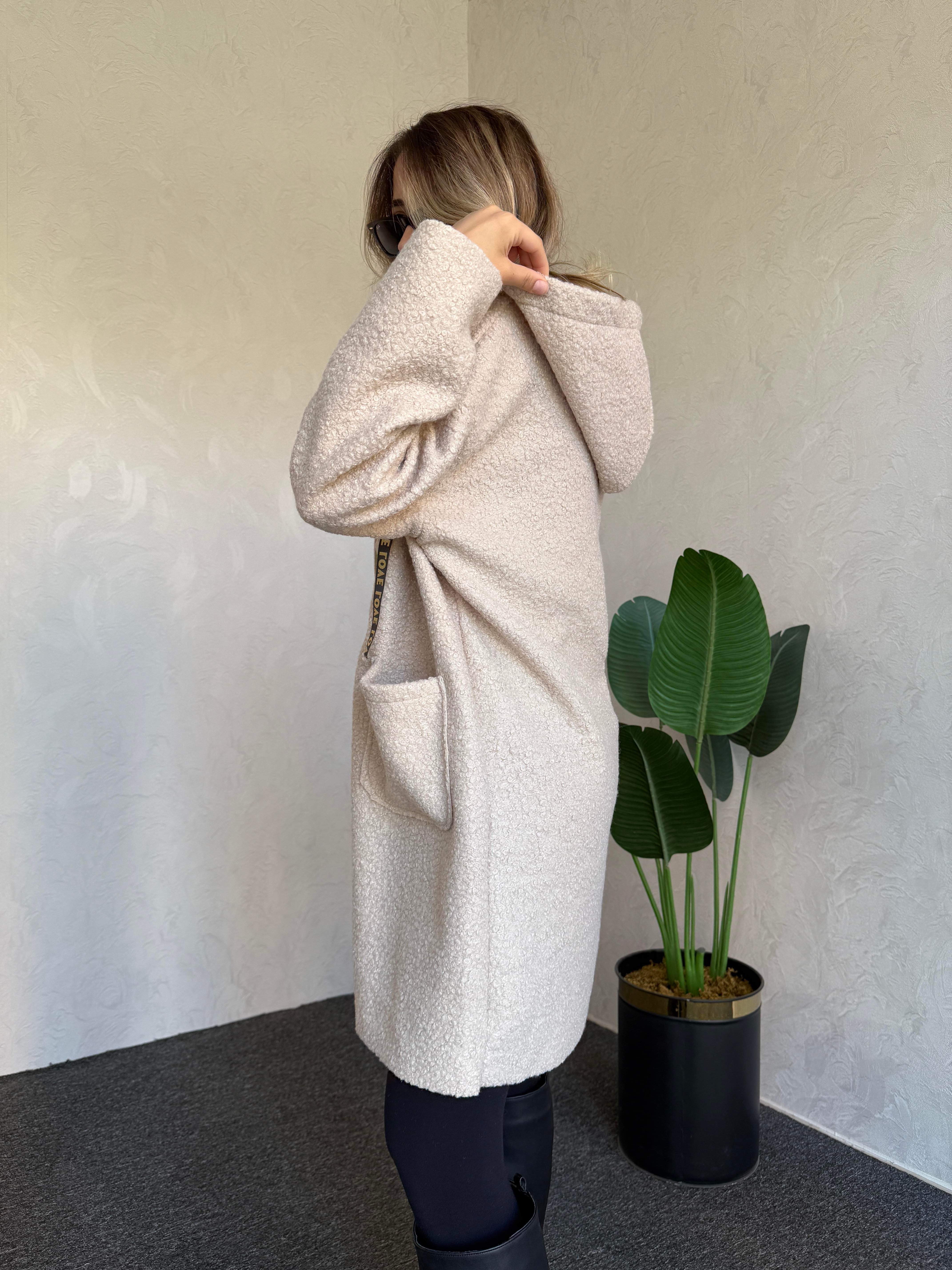 Kapüşonlu Buklet Ceket Taş - 1078