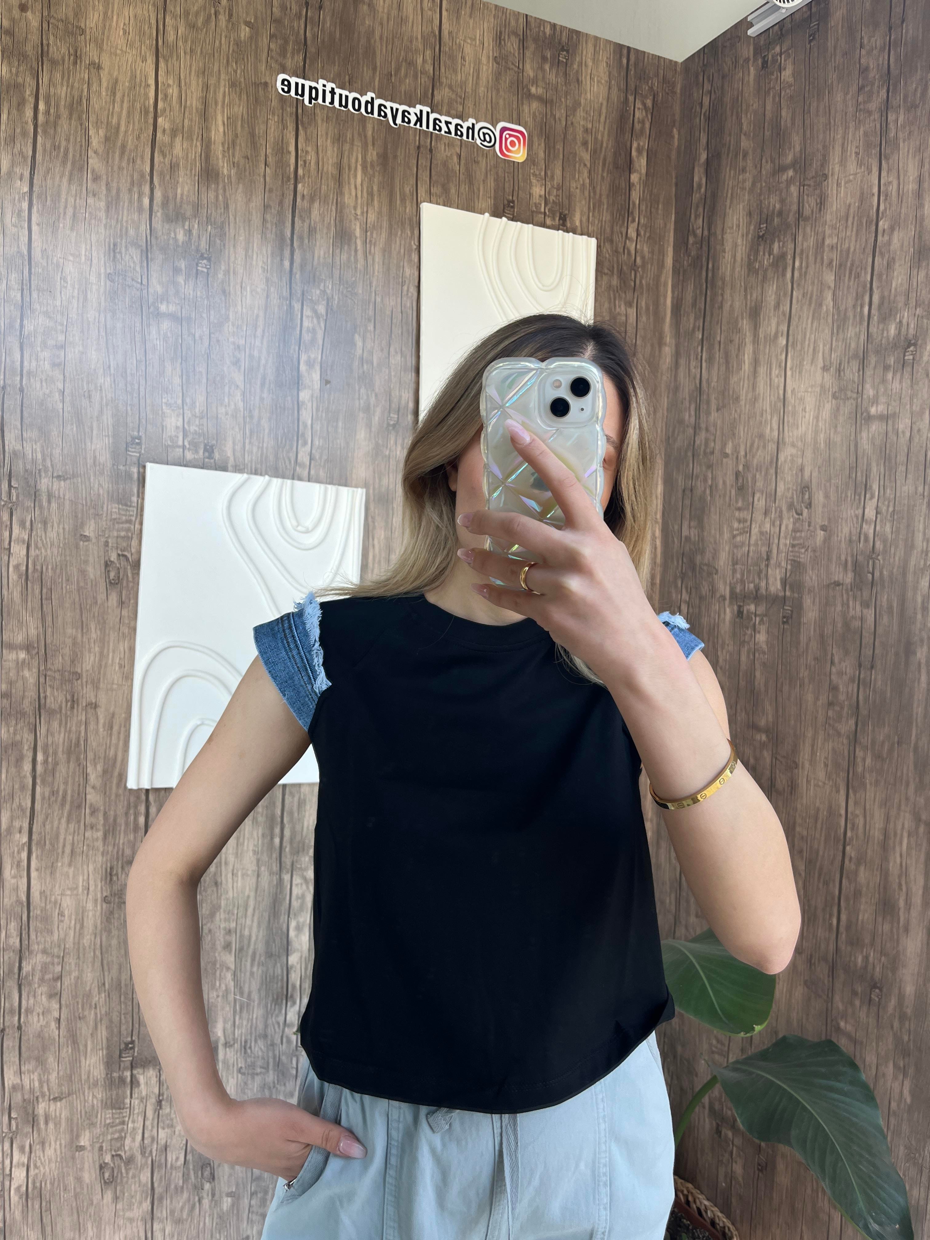 Kot Detay Tshirt Siyah