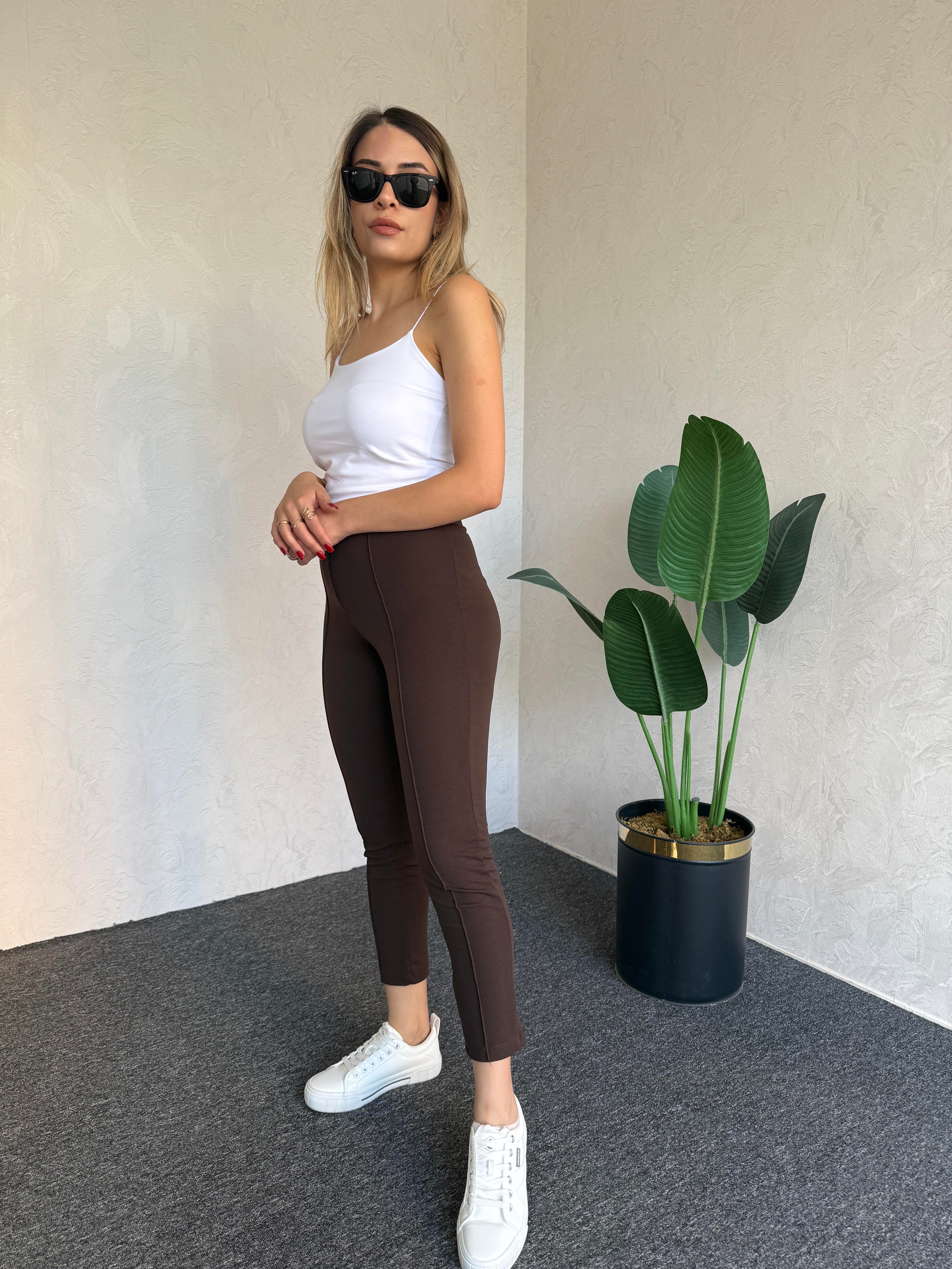 Krep Fit Pantolon Kahverengi - 1068