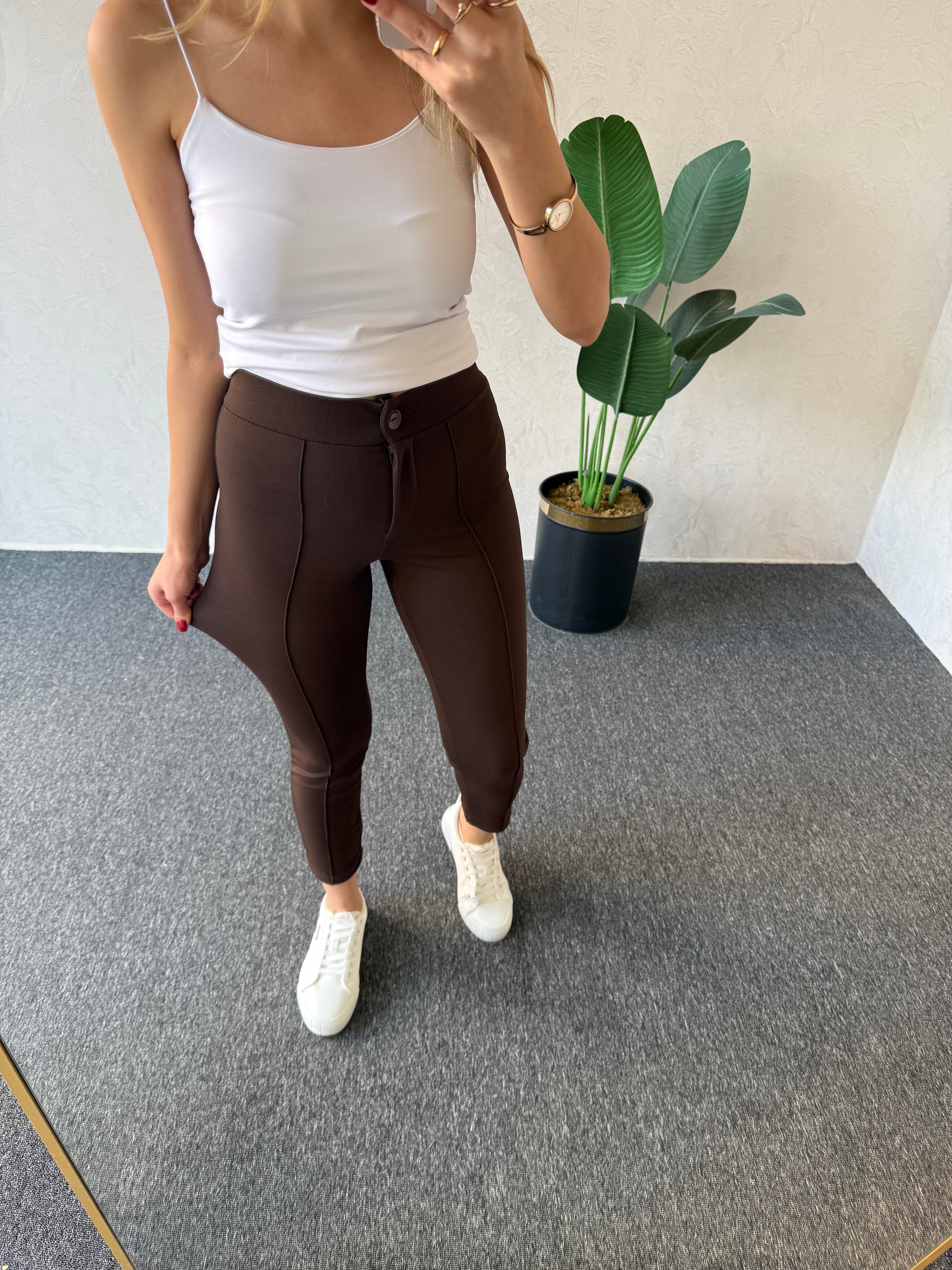 Krep Fit Pantolon Kahverengi - 1068