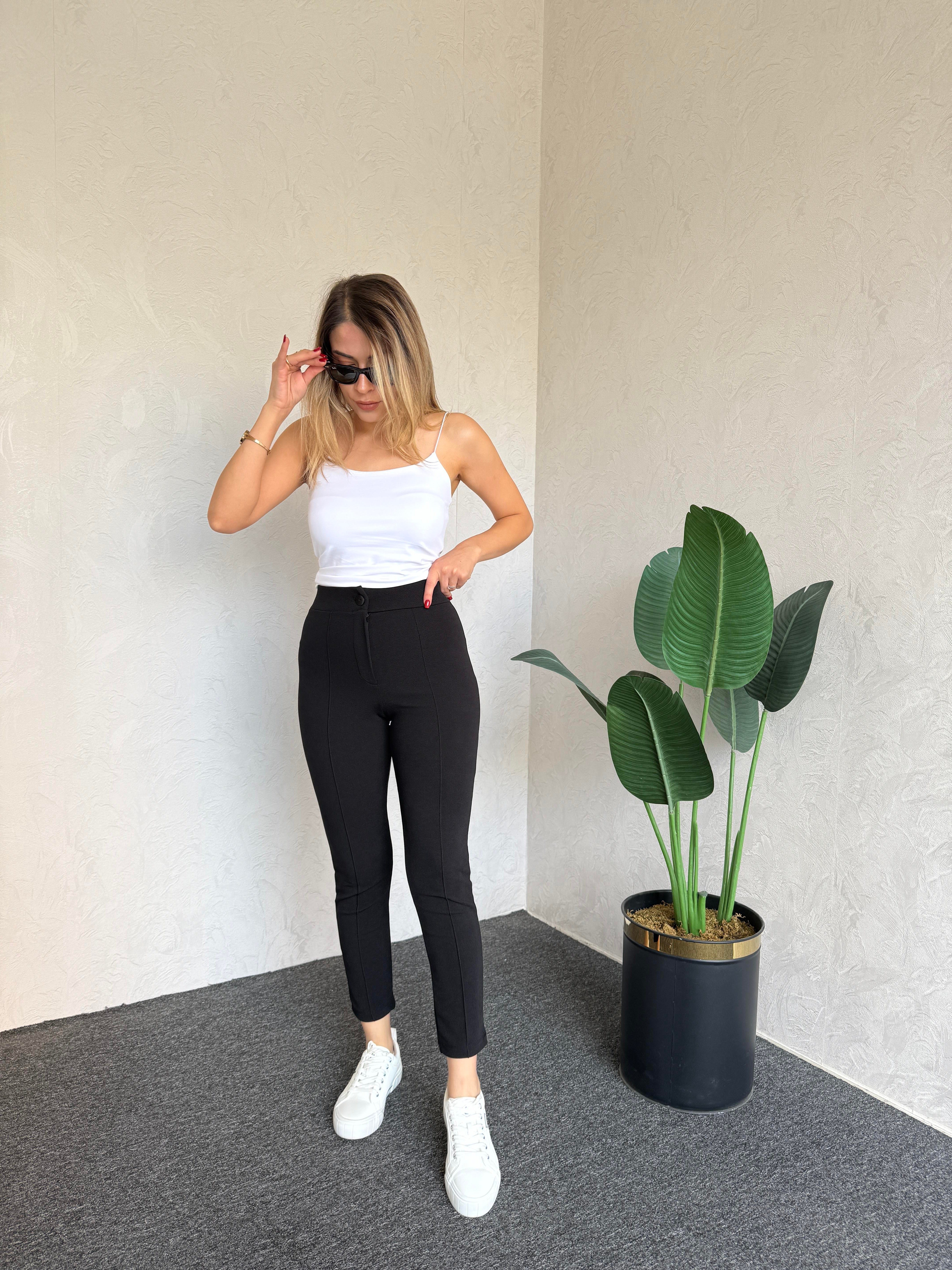 Krep Fit Pantolon Siyah - 1068