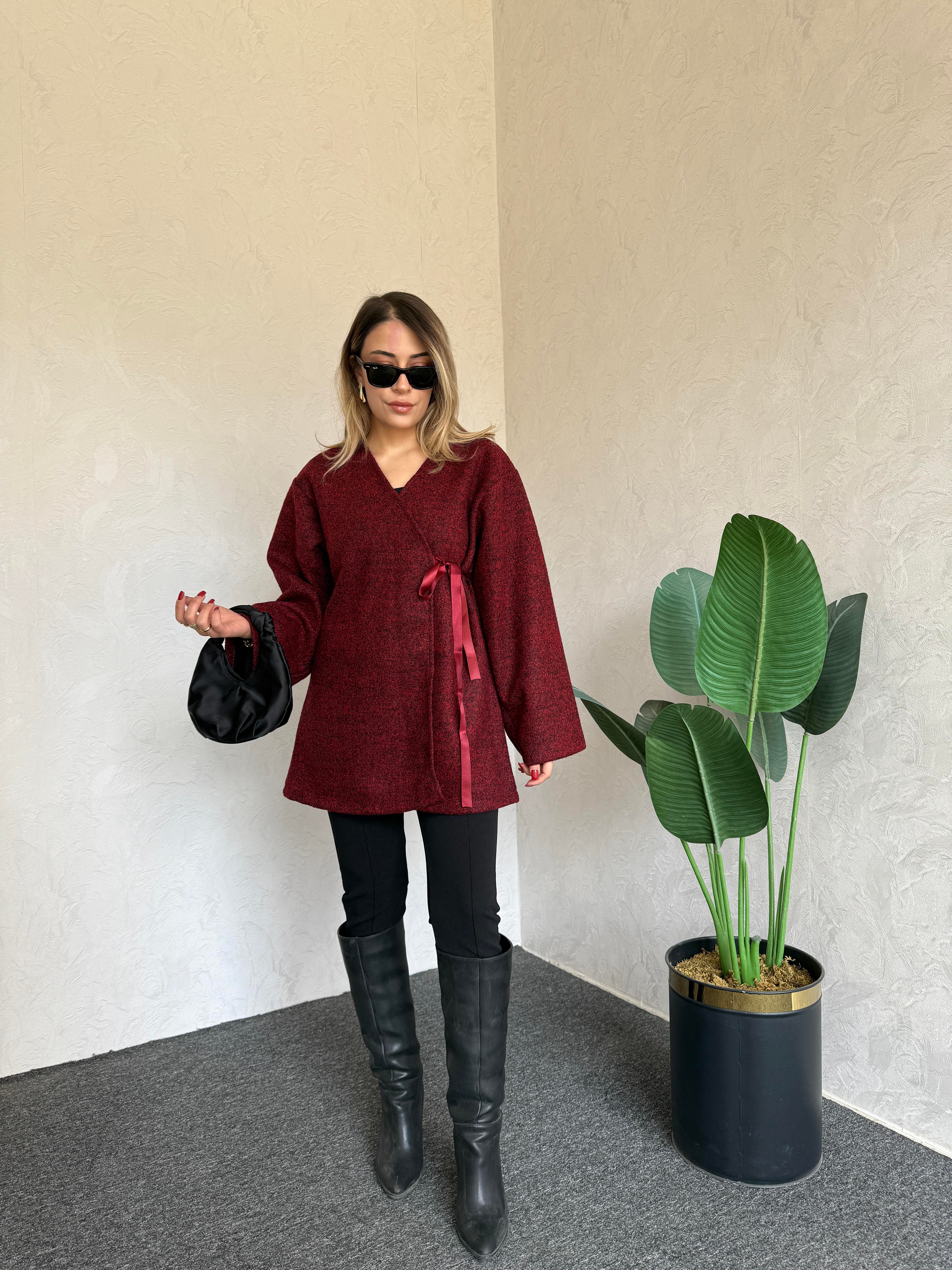 Kruvaze Buklet Ceket Bordo - 1077