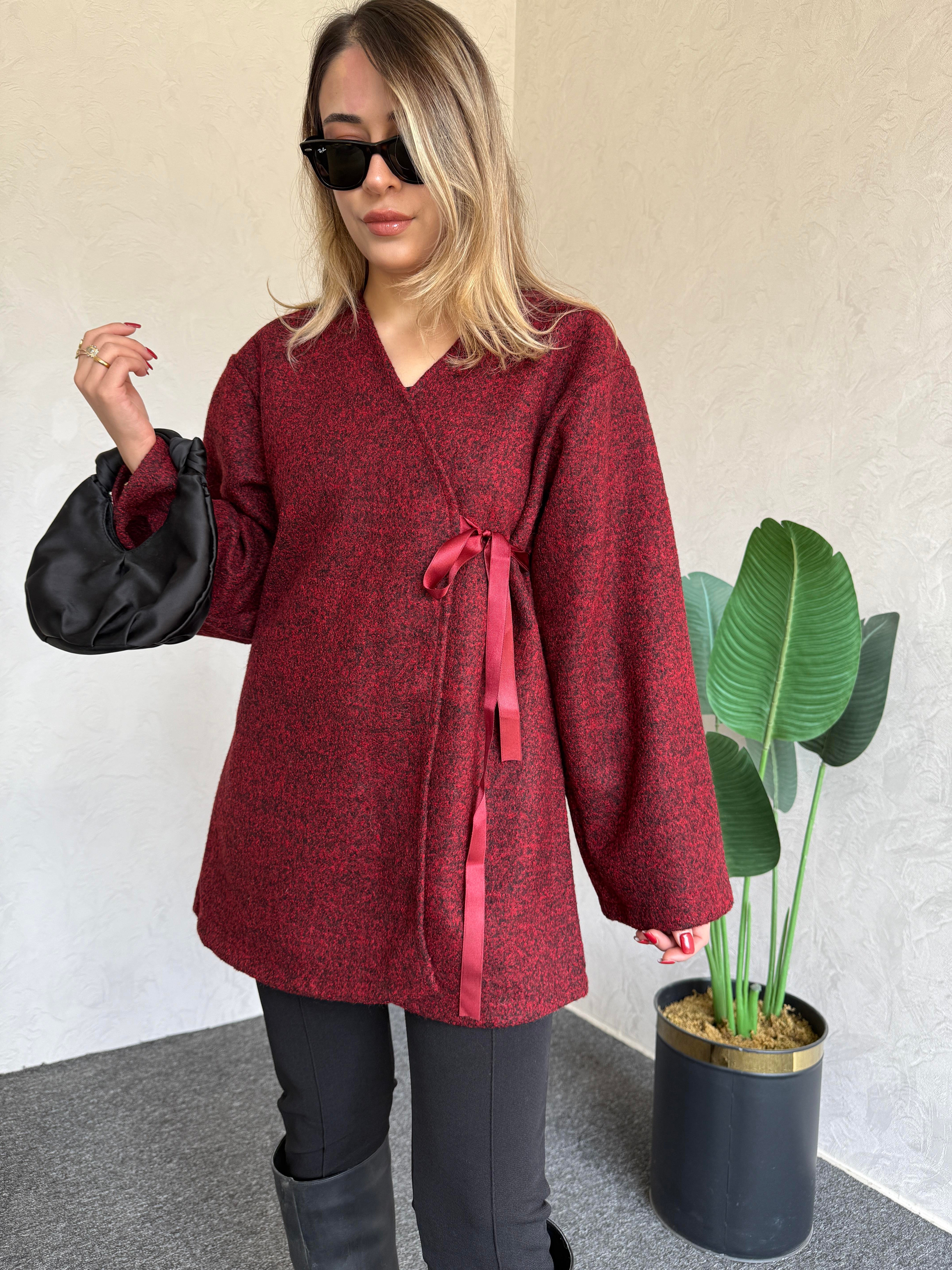 Kruvaze Buklet Ceket Bordo - 1077