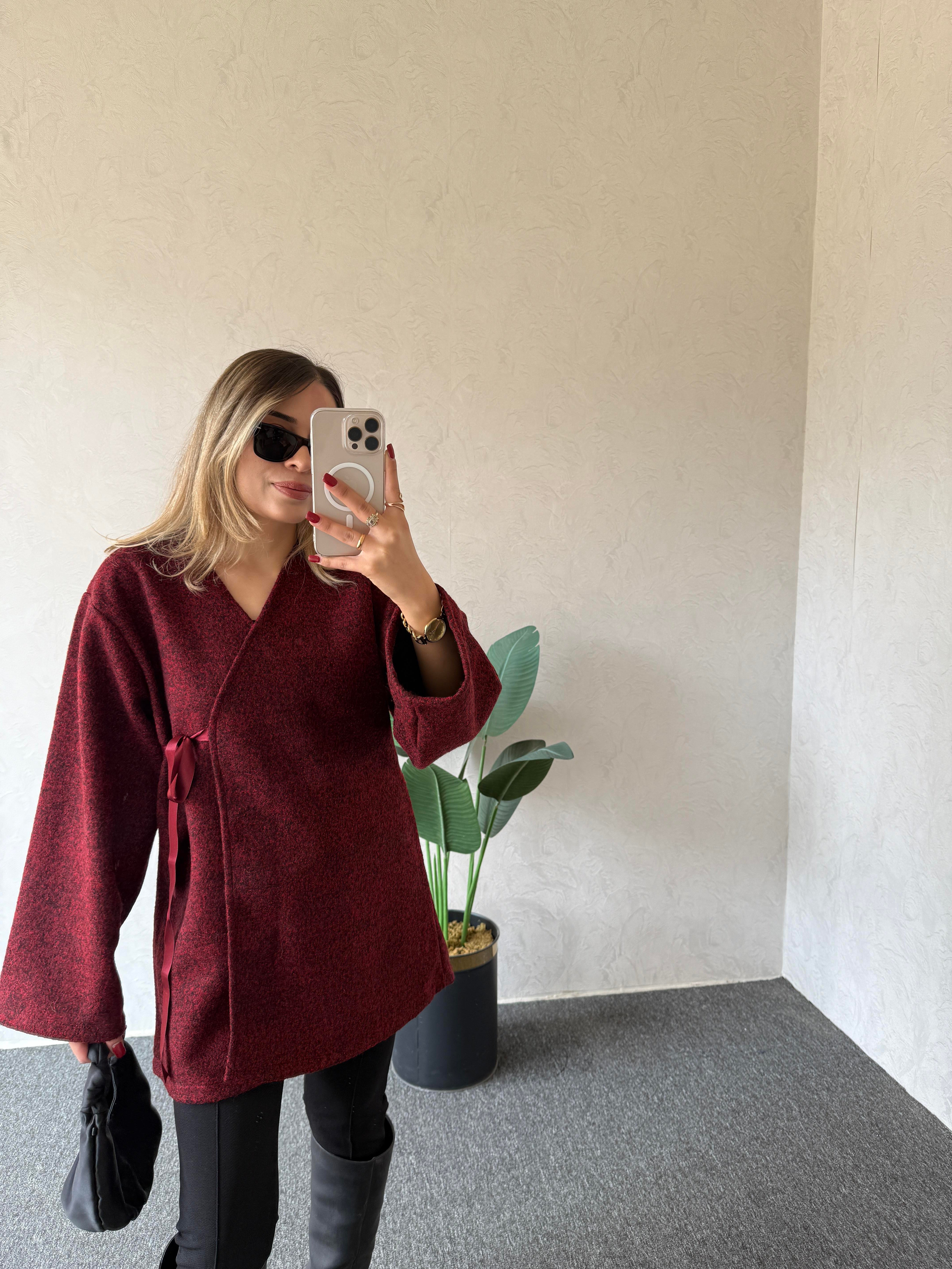 Kruvaze Buklet Ceket Bordo - 1077