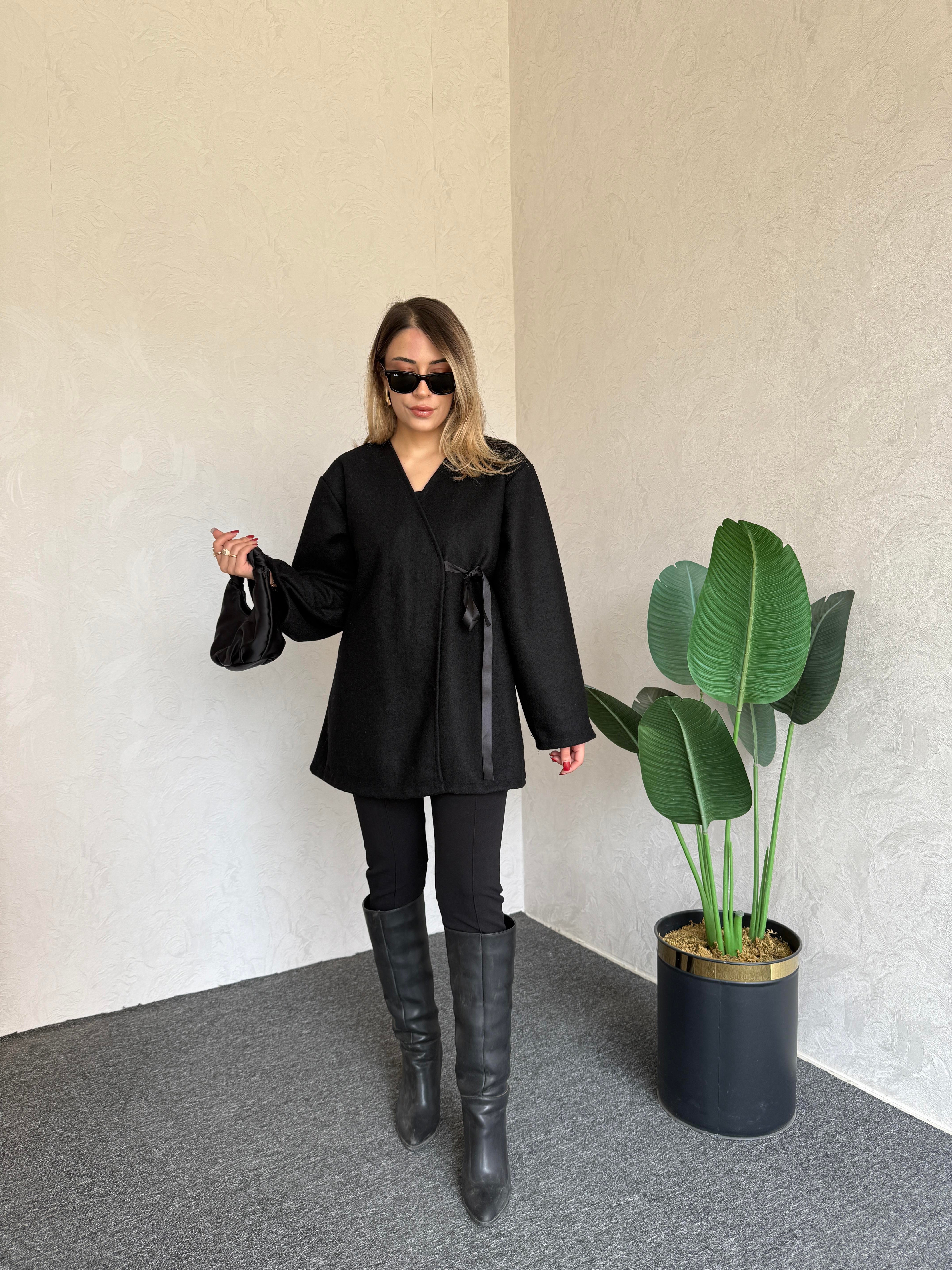 Kruvaze Buklet Ceket Siyah - 1077