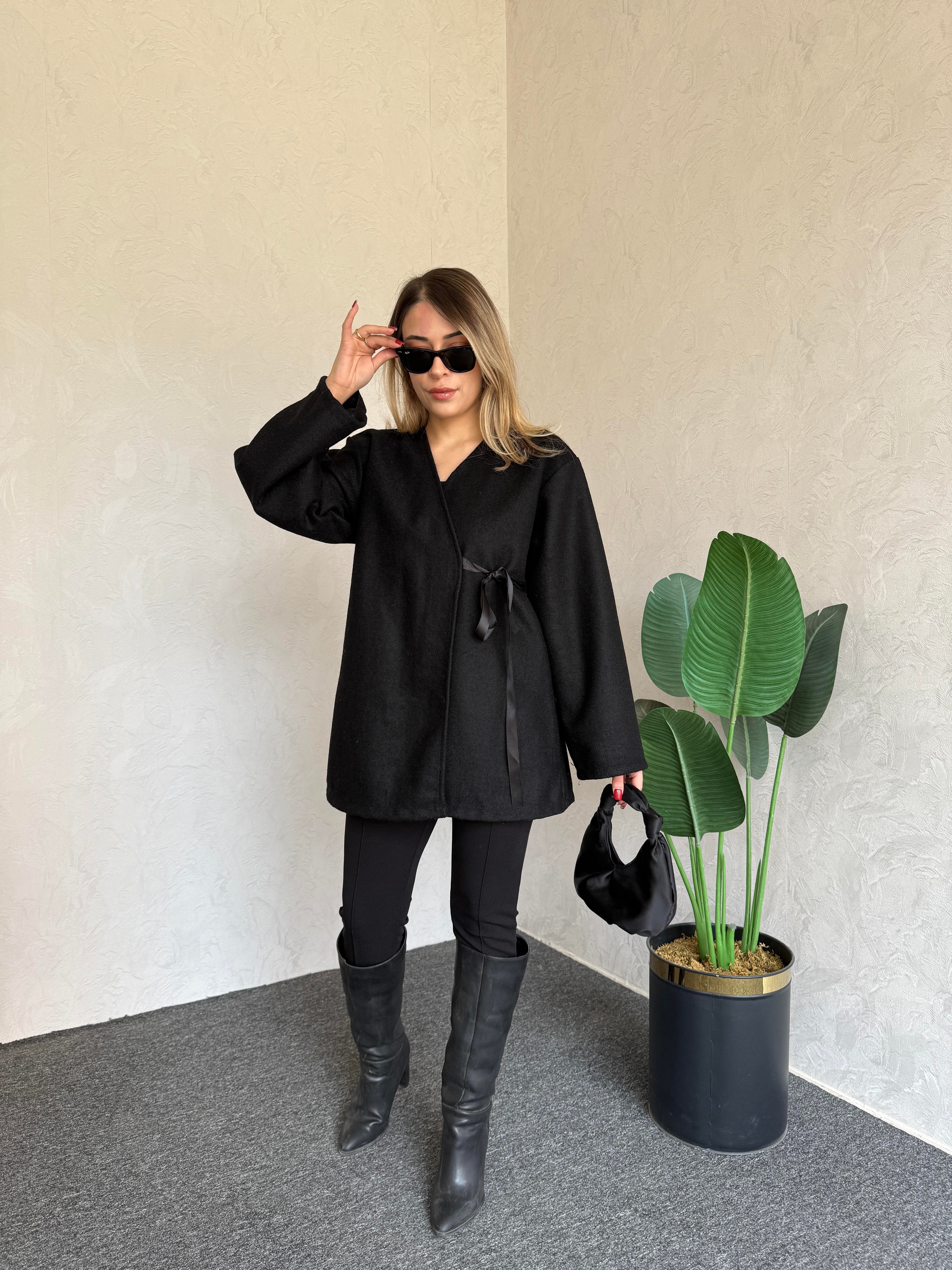 Kruvaze Buklet Ceket Siyah - 1077