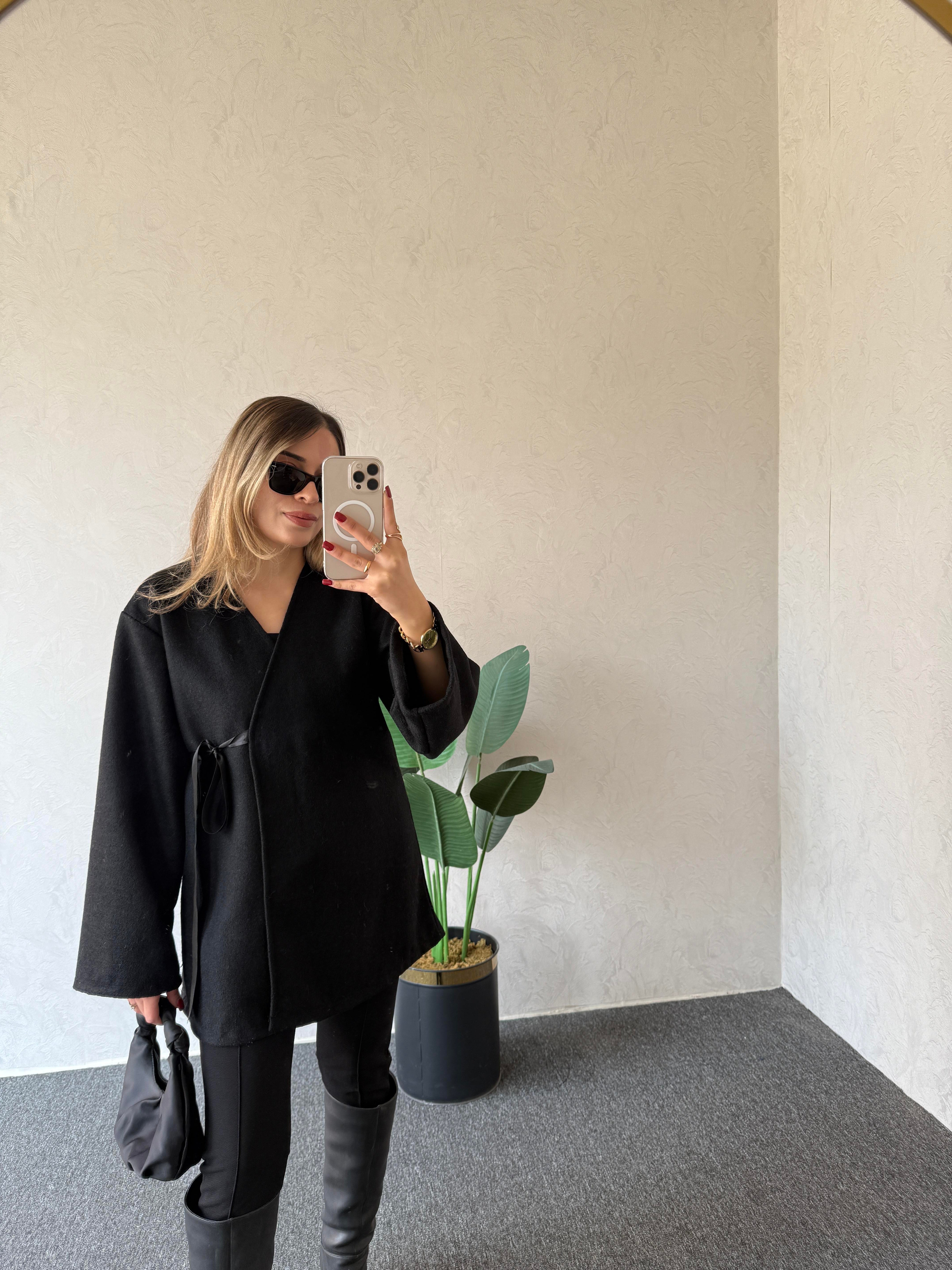 Kruvaze Buklet Ceket Siyah - 1077