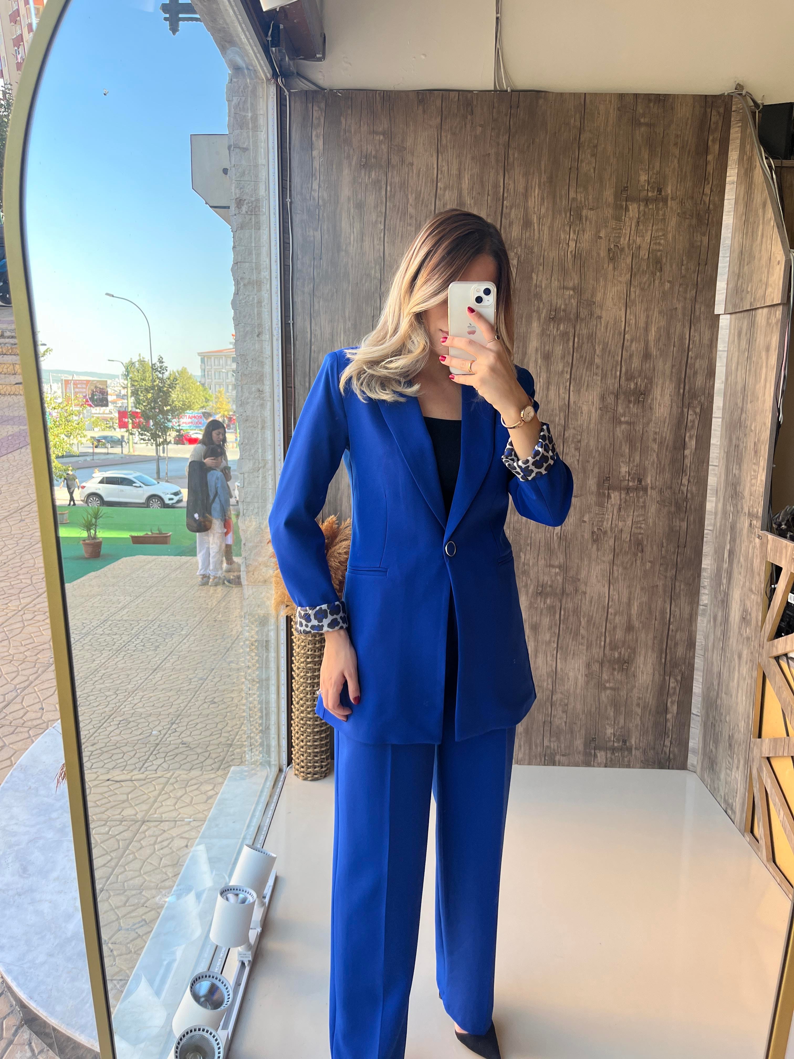 Leopar Astarlı Takım Saks Mavi