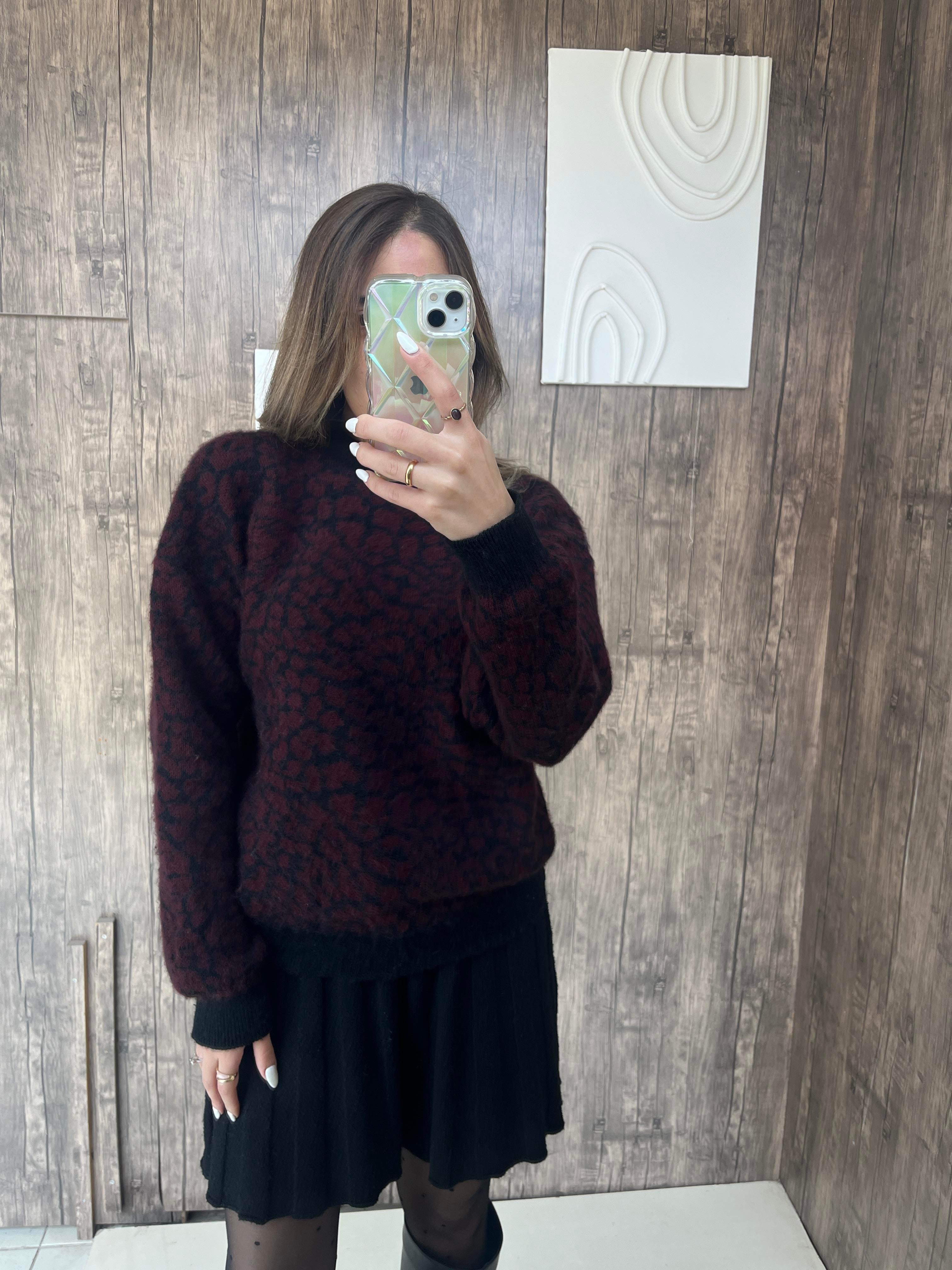 Leopar Desen Kazak Bordo - 1003