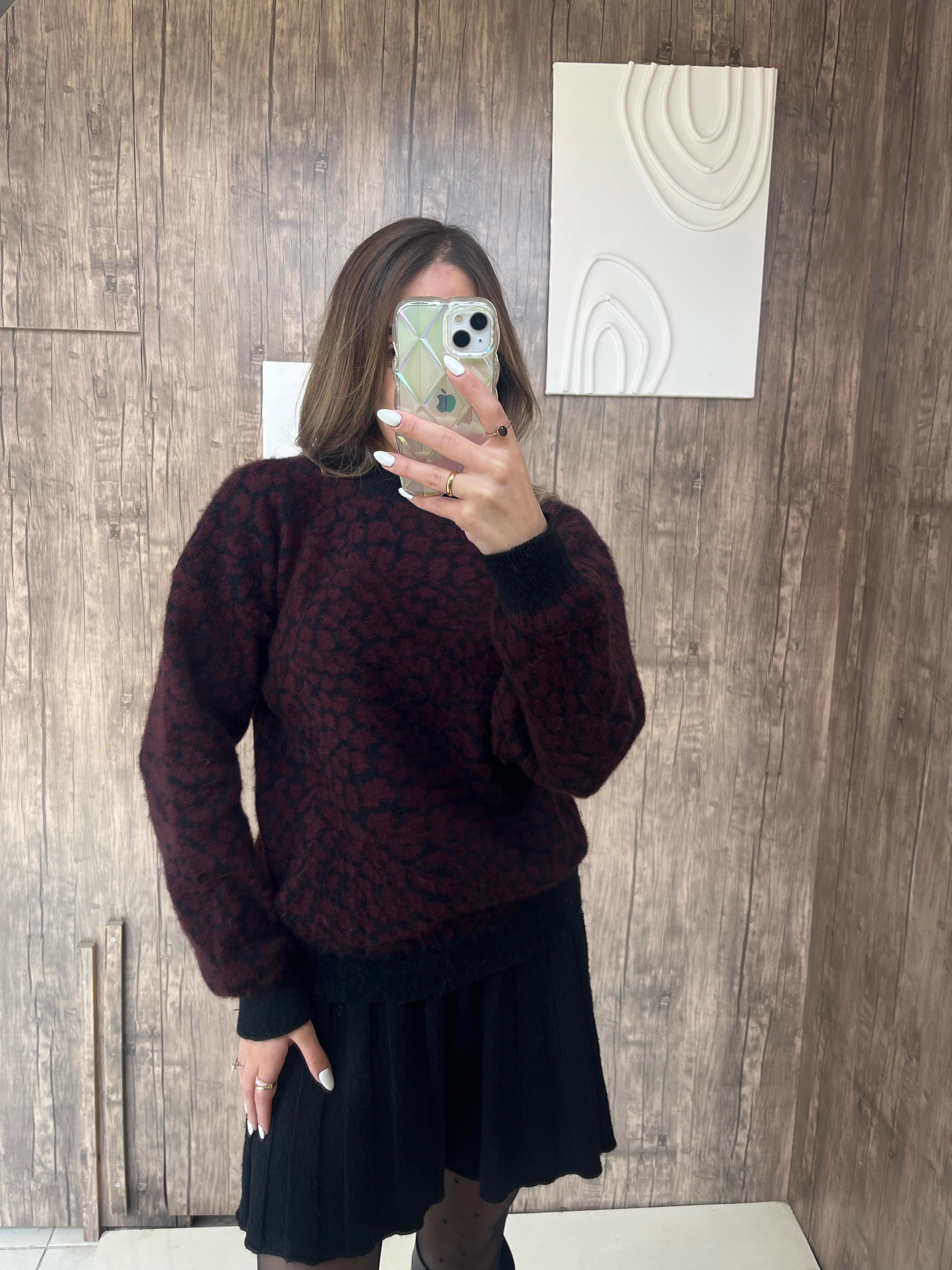 Leopar Desen Kazak Bordo - 1003