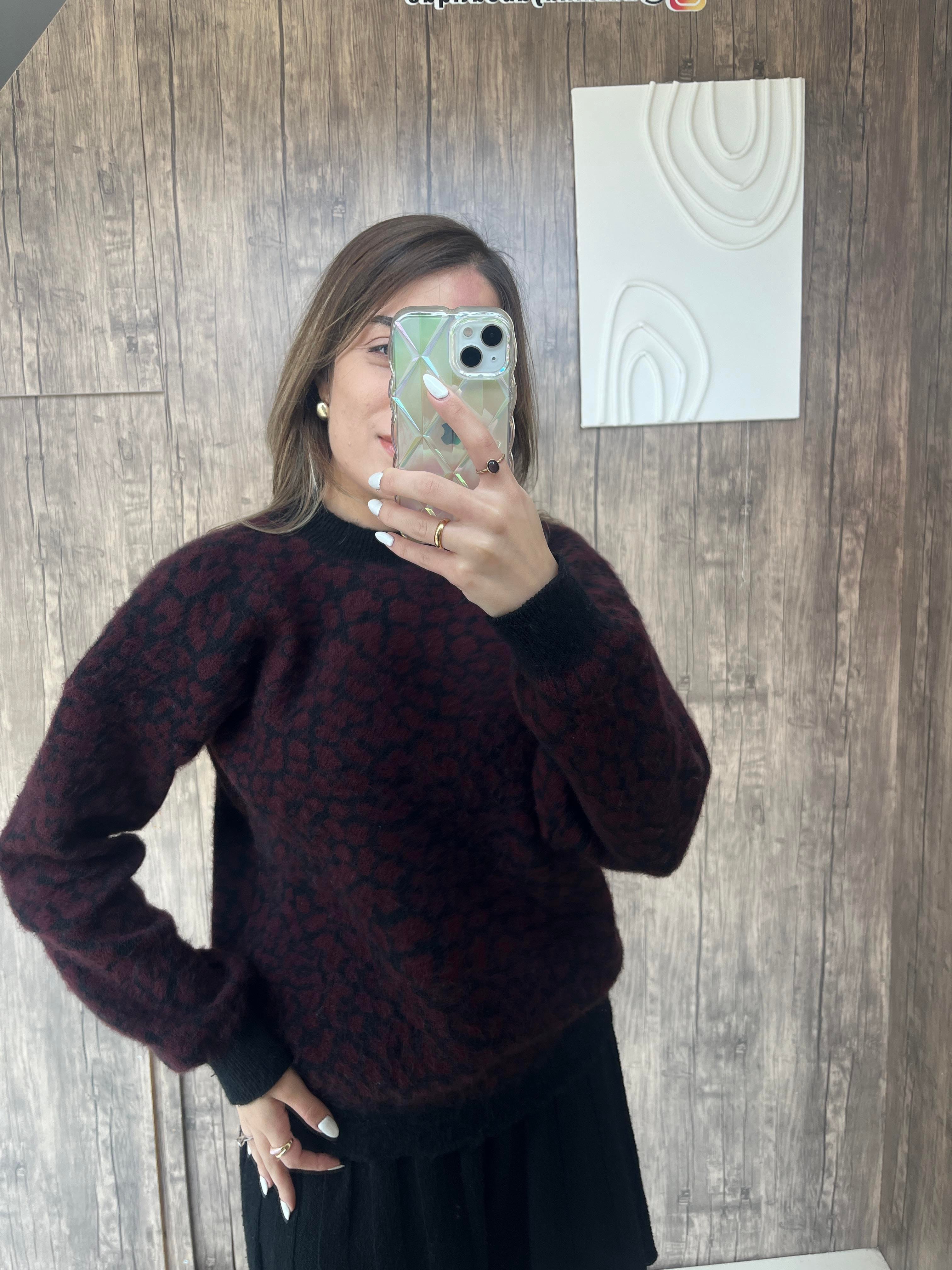 Leopar Desen Kazak Bordo - 1003