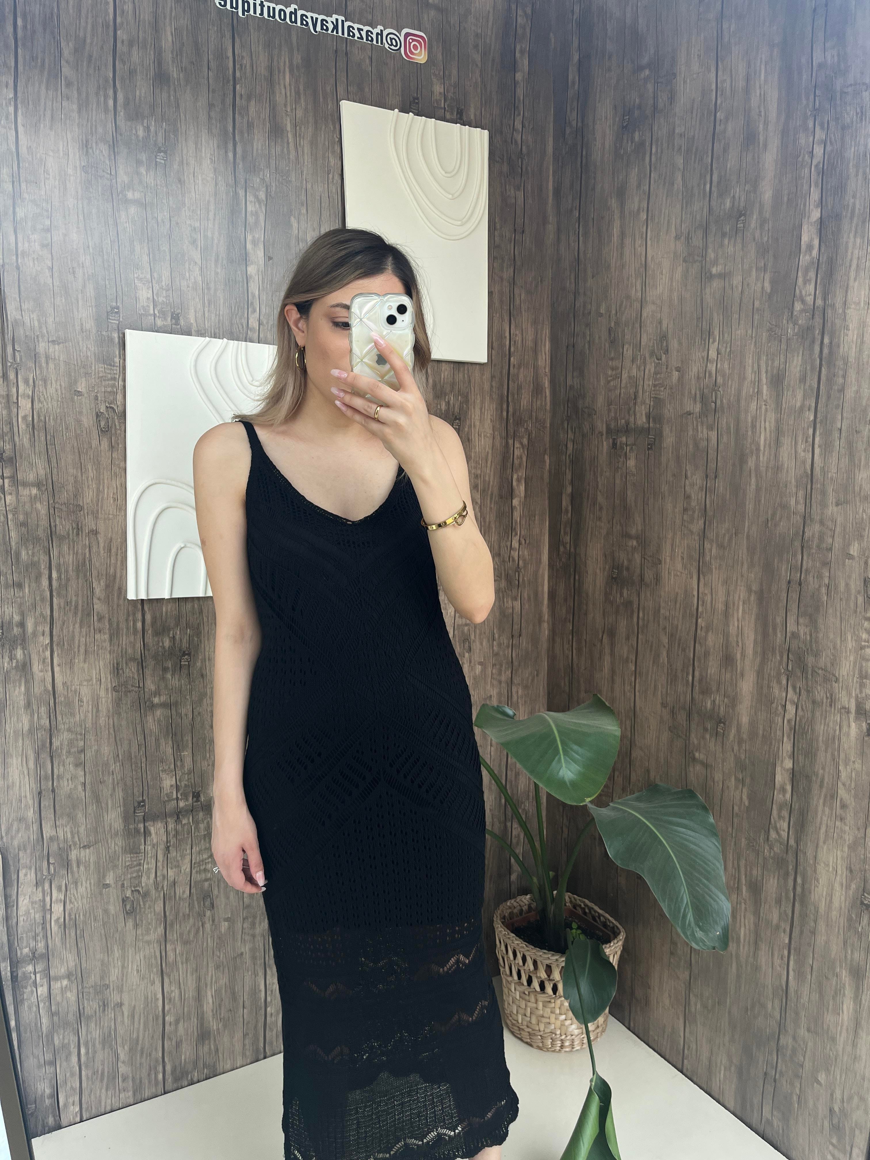 Midi Örme Elbise Siyah
