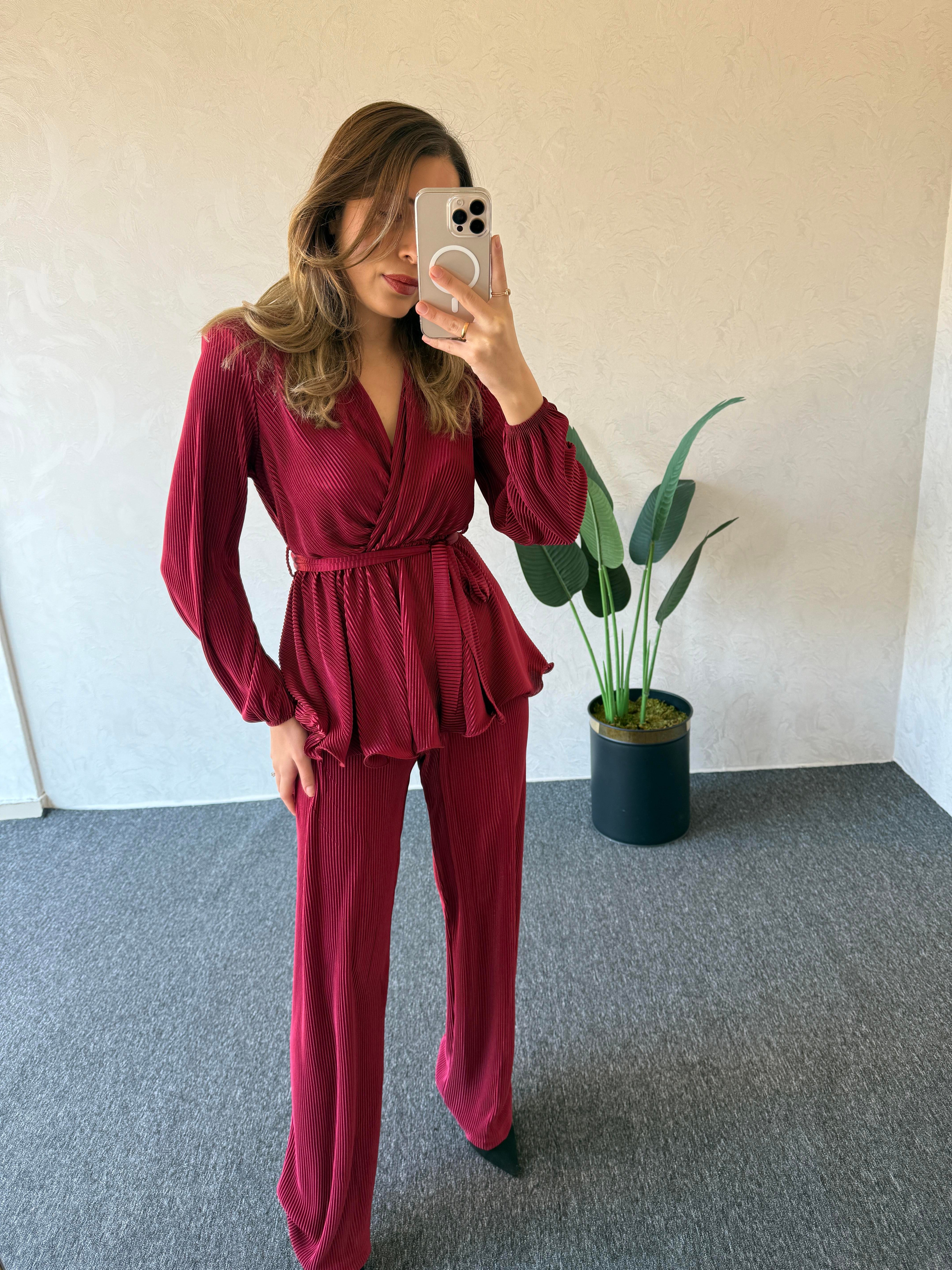 Piliseli Kruvaze Takım Bordo-1018