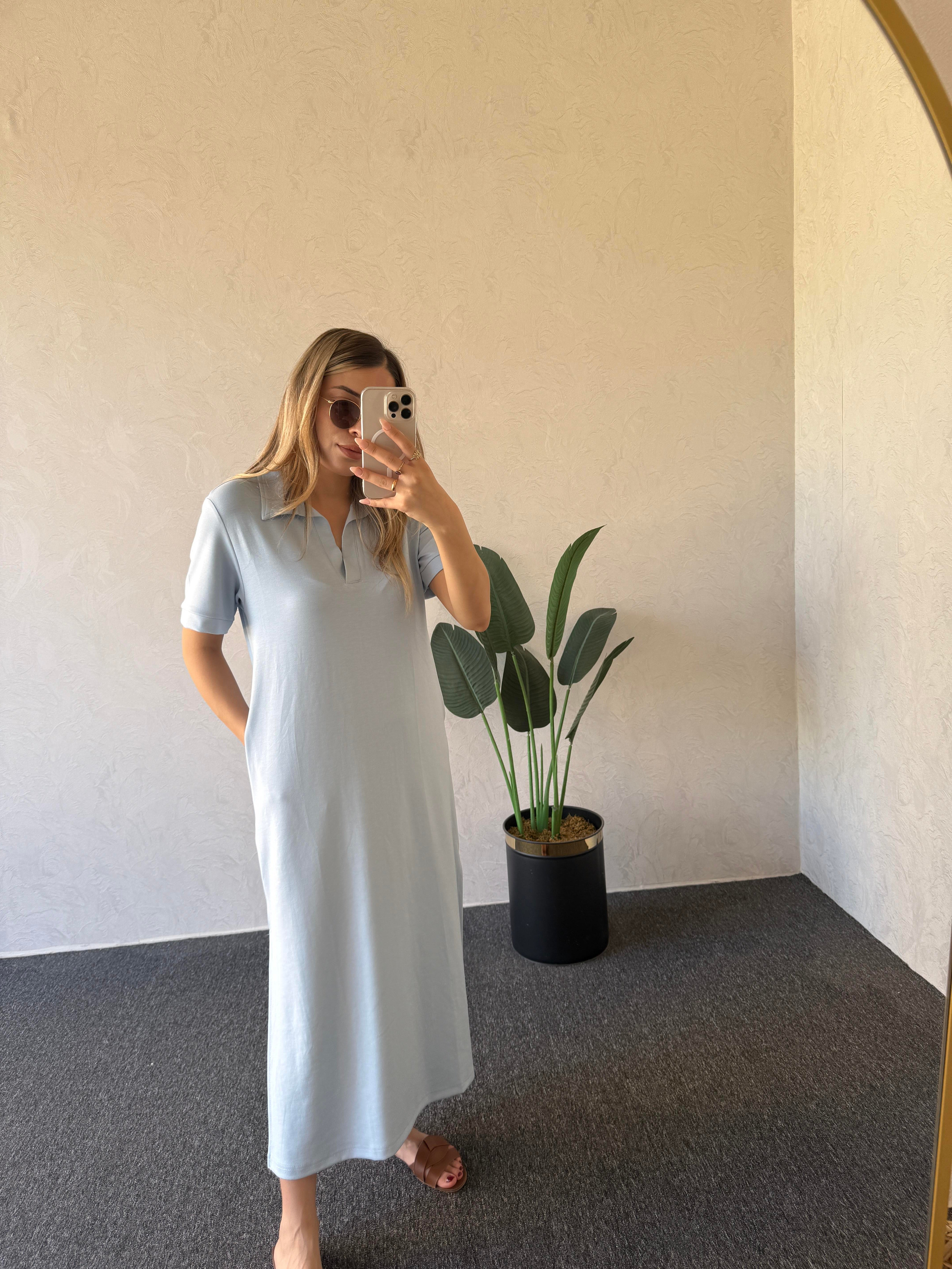Polo Yaka Modal Elbise Bebe Mavisi - 1060